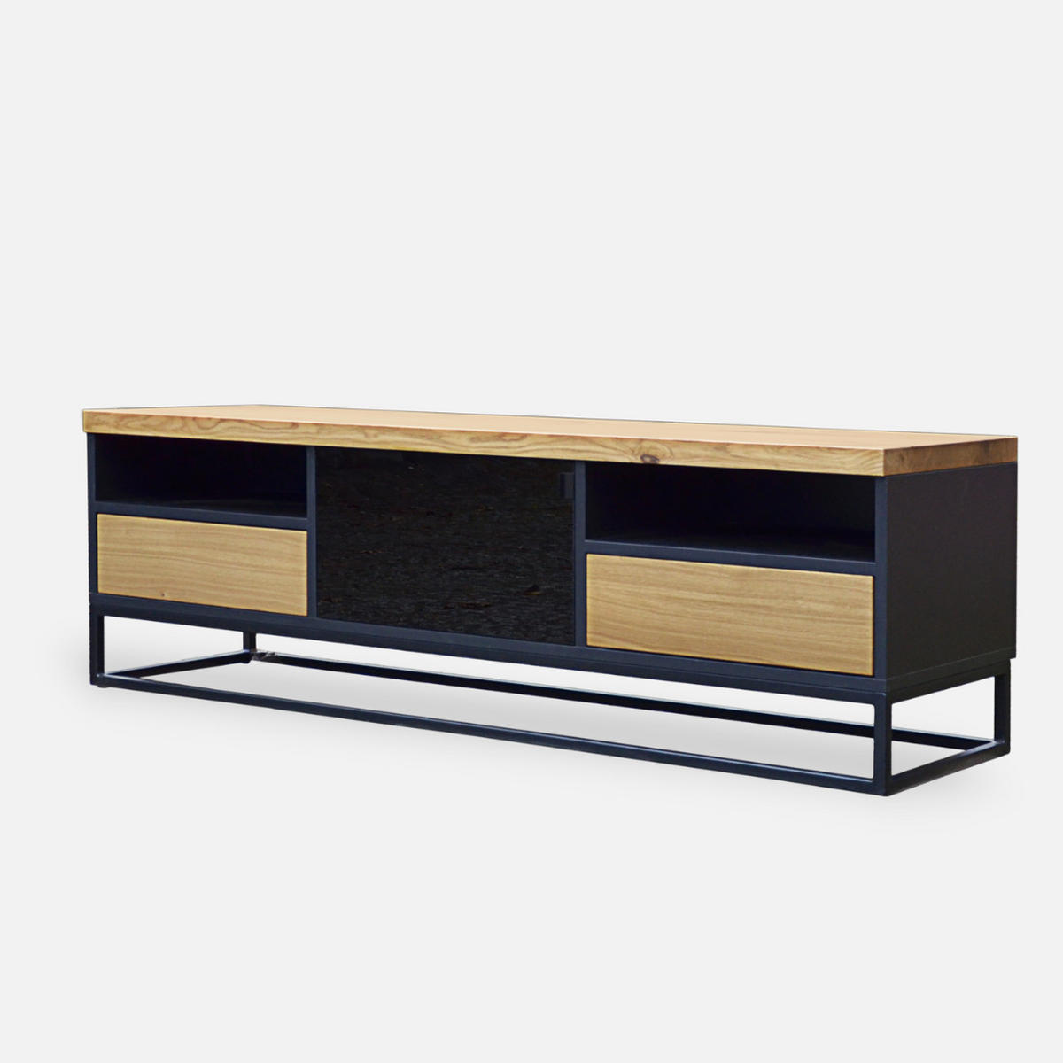 TV-SCHRANK Loft schwarzer für Wohnzimmer CARLA I - Eichefarben, Holz (160/50/45cm) - Rawood Furniture