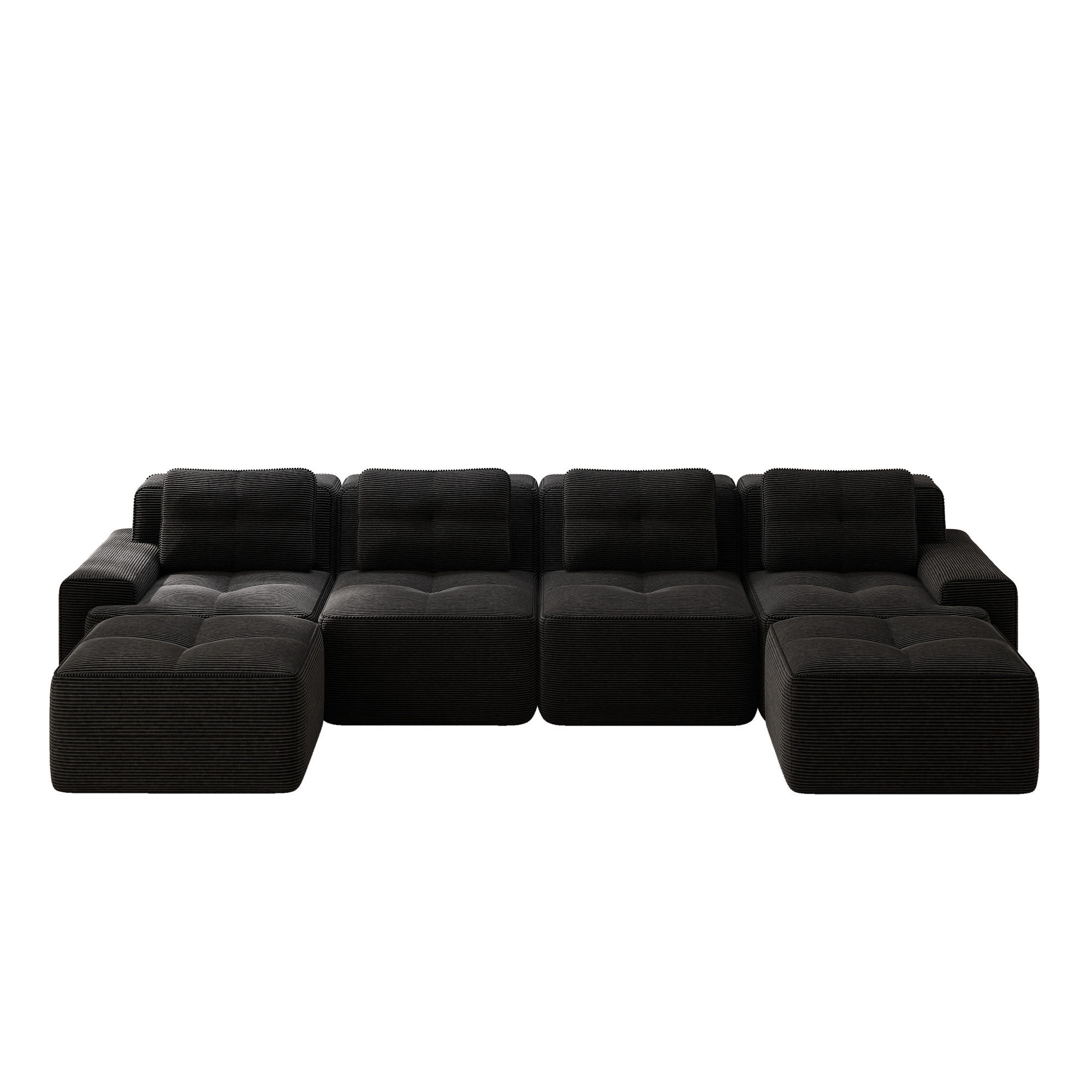 WOHNLANDSCHAFT Schwarz 382/177/69 cm 4-Sitzer Cordstoff Modular - Schwarz, Textil (382/69/177cm) - PANGIVO