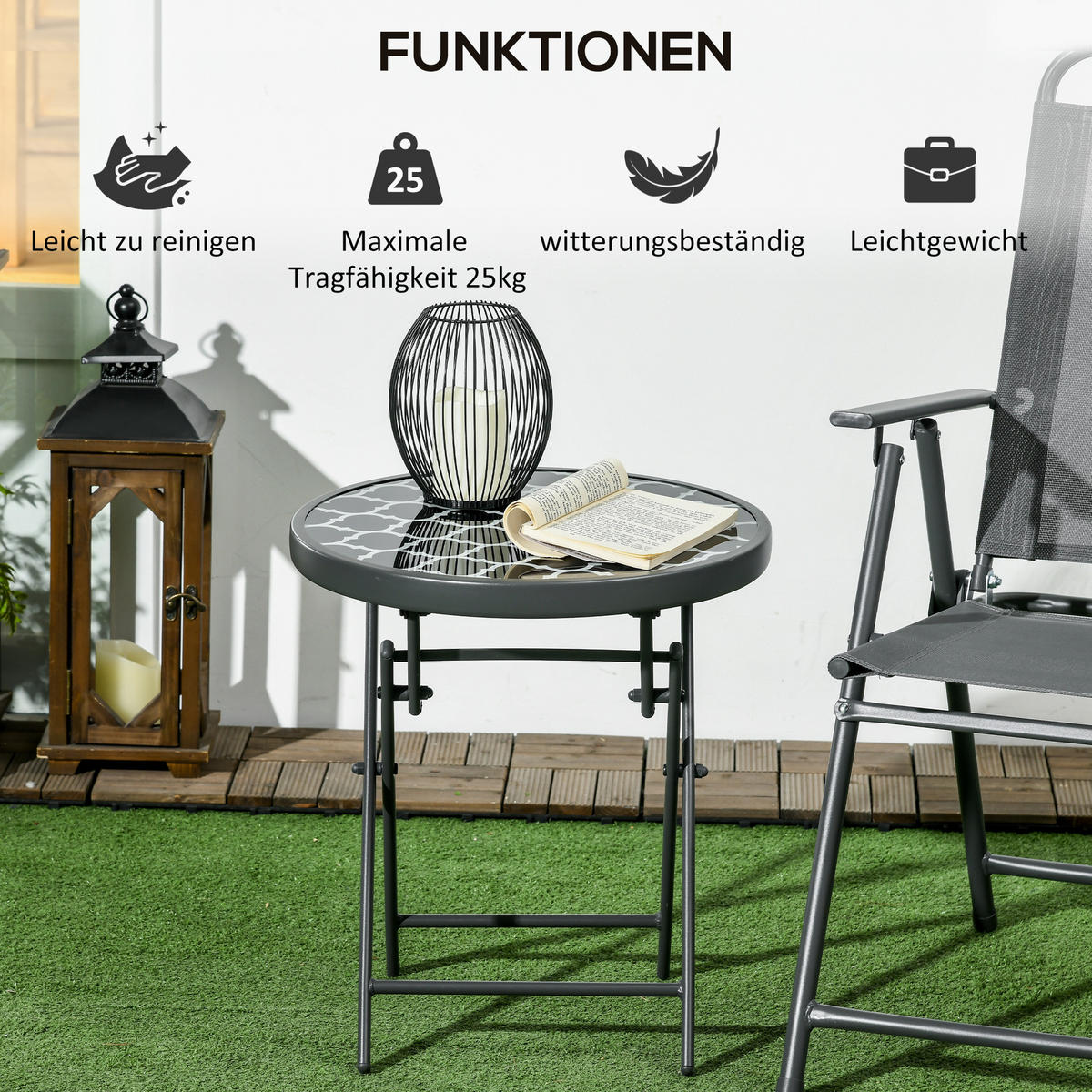 BEISTELLTISCH, Schwarz, Metall, Glas - Schwarz, Glas/Metall (45/45/50cm) - Outsunny
