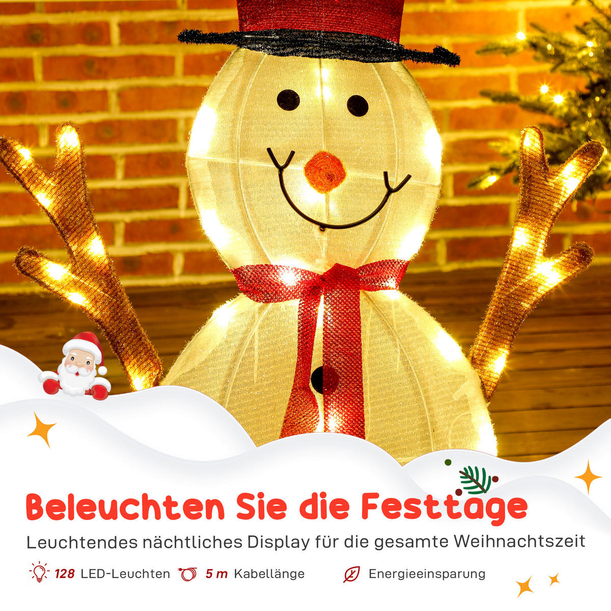 3-TEILIGE weihnachtliche Schneemann-Familie, LED-Lichter, Weiß - Multicolor, Metall (30/91.5/64cm) - Outsunny