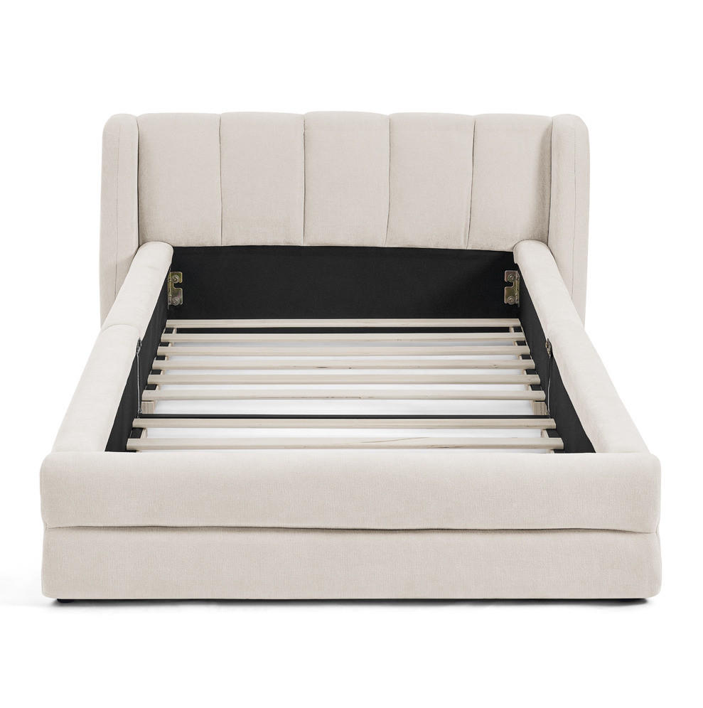 KINDERBETT Einzelbett 90/200 cm aus Chenille mit ergonomischem Kopfteil Beige - Beige, Kunststoff (90/200cm) - Modenvie