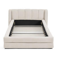 KINDERBETT Einzelbett 90/200 cm aus Chenille mit ergonomischem Kopfteil Beige - Beige, Kunststoff (90/200cm) - Modenvie