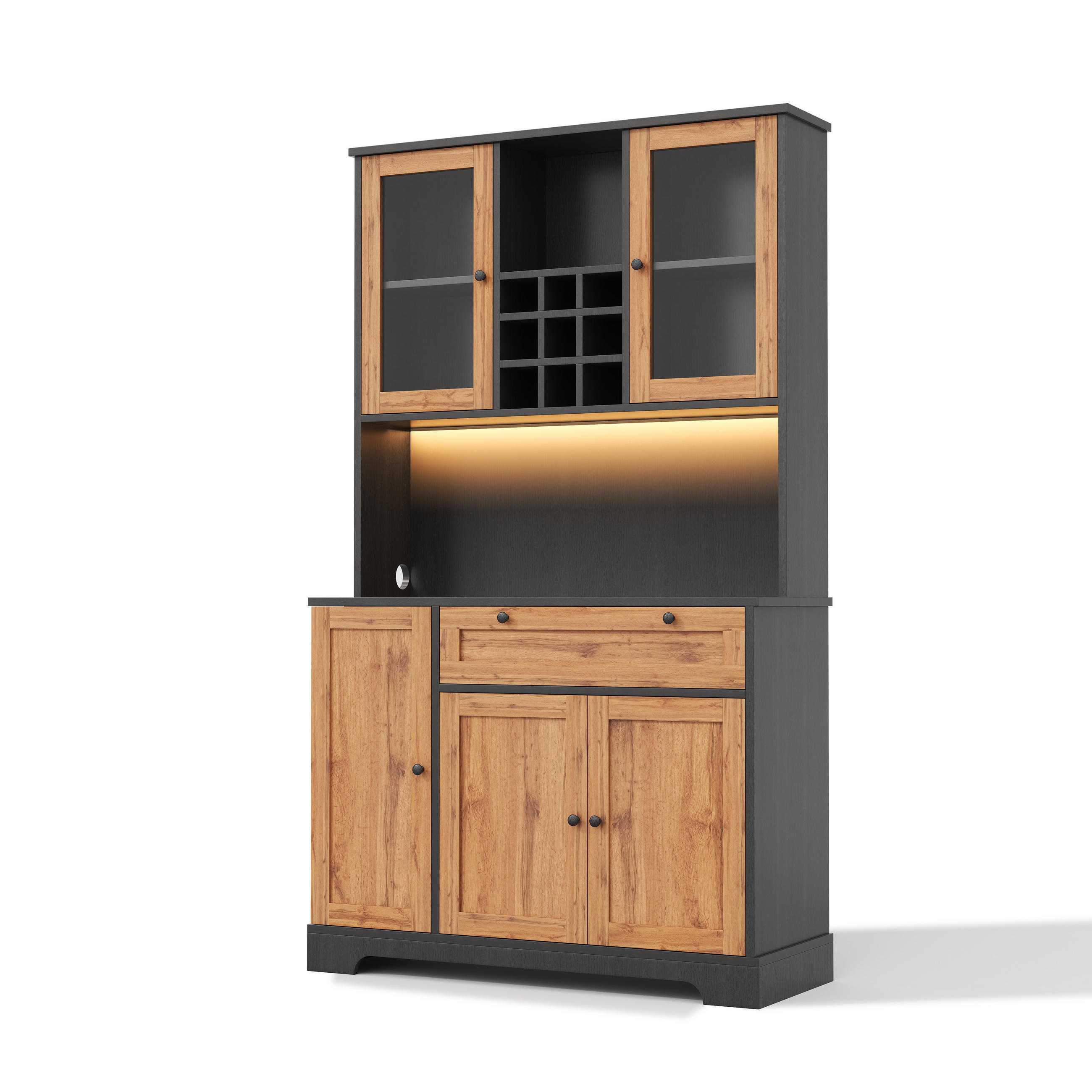BUFFET DE-38659 180/105/40 cm LED-Beleuchtung und integrierte Steckdose Natur - Naturfarben, Holzwerkstoff (105/180/40cm) - ComfortXL