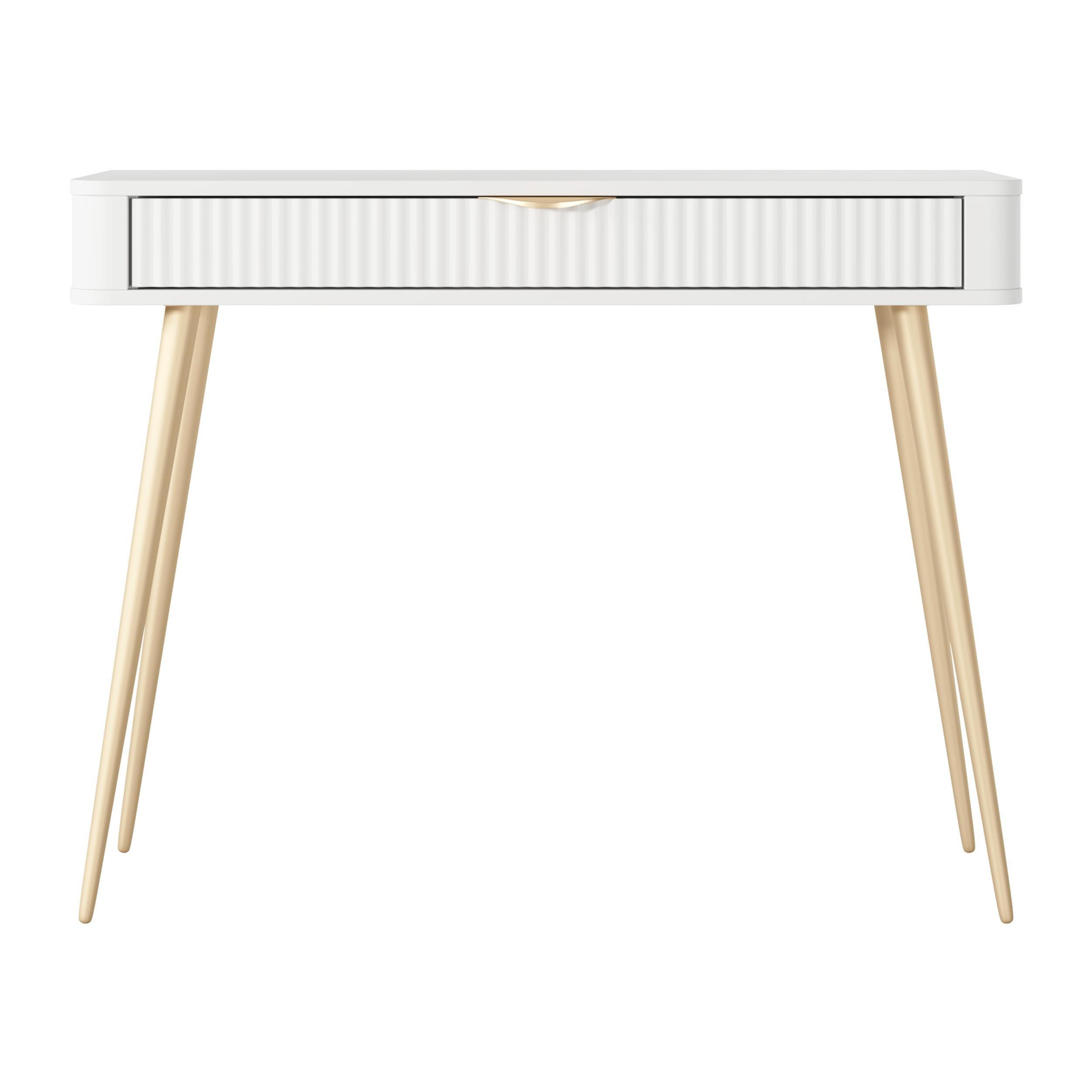 KONSOLENTISCH Vespasia 1S Beige 100,2/78/38 cm – Geriffelte Fronten - Goldfarben/Weiß, Holzwerkstoff/Metall (38/100.2/78cm) - AX Living
