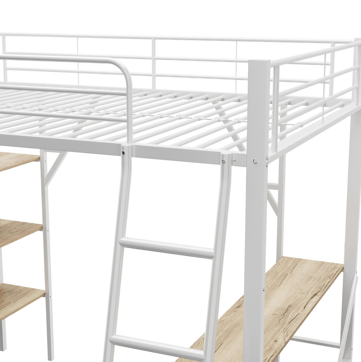 HOCHBETT 90/200 cm Weiß aus Metall und MDF mit Schreibtisch und 3 Ablagen - Weiß, Holzwerkstoff (90/200cm) - OKMYHOME