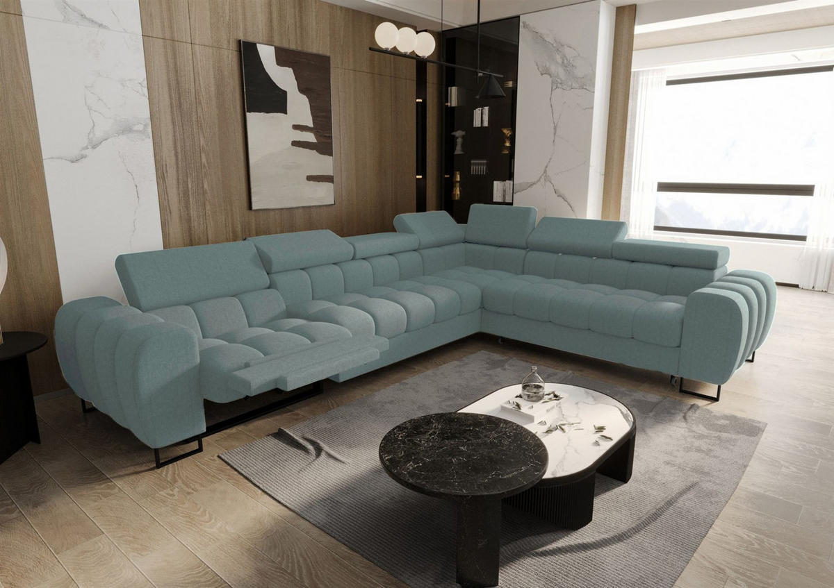 ECKSOFA Bastien Relax - Blau, Holzwerkstoff/Textil (330/260cm) - Fun Möbel