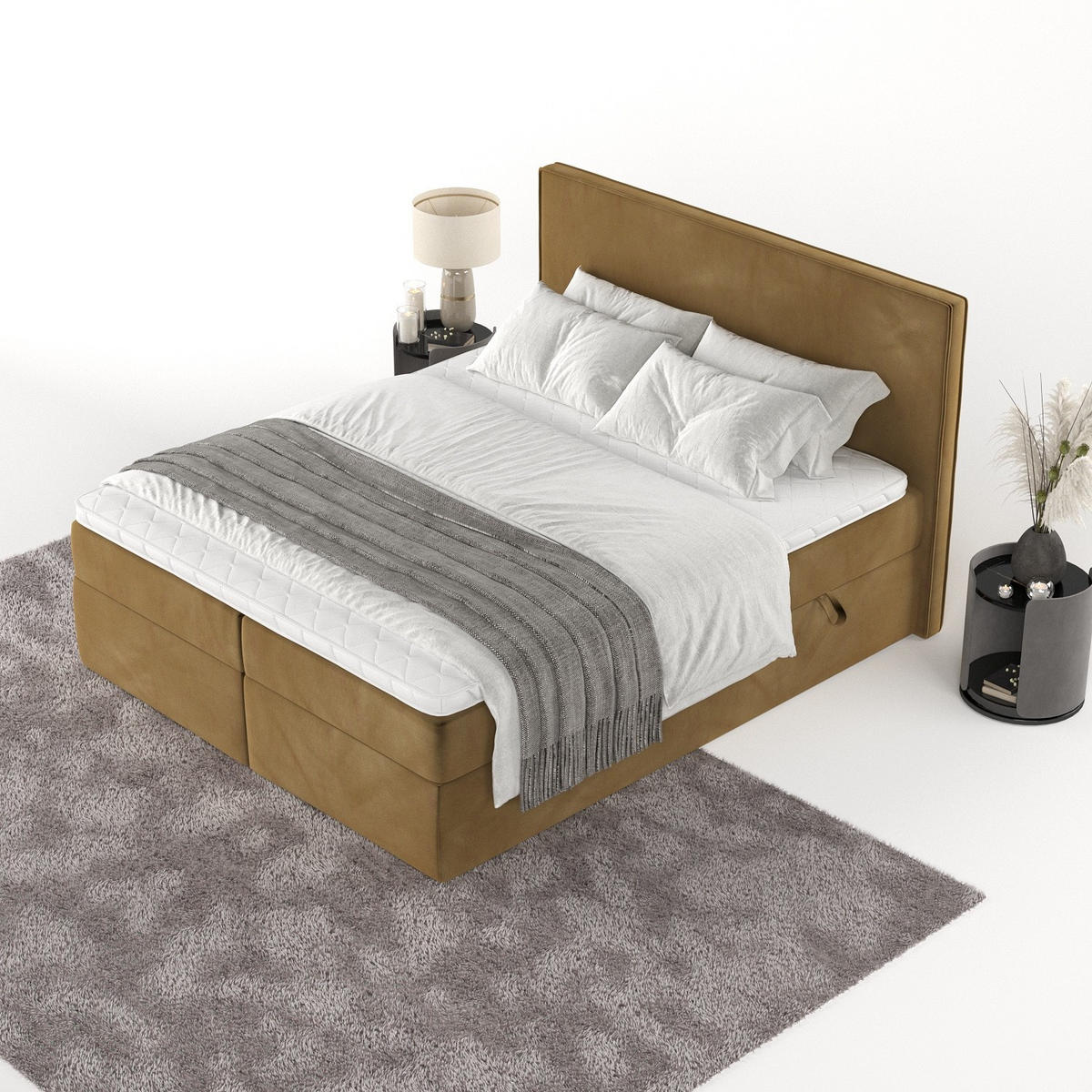 BOXBETT Nuvia 140/200 cm Honiggelb im Kronos Stoff - Schwarz/Honig, Holz/Holzwerkstoff (140/200cm) - AltaBeds