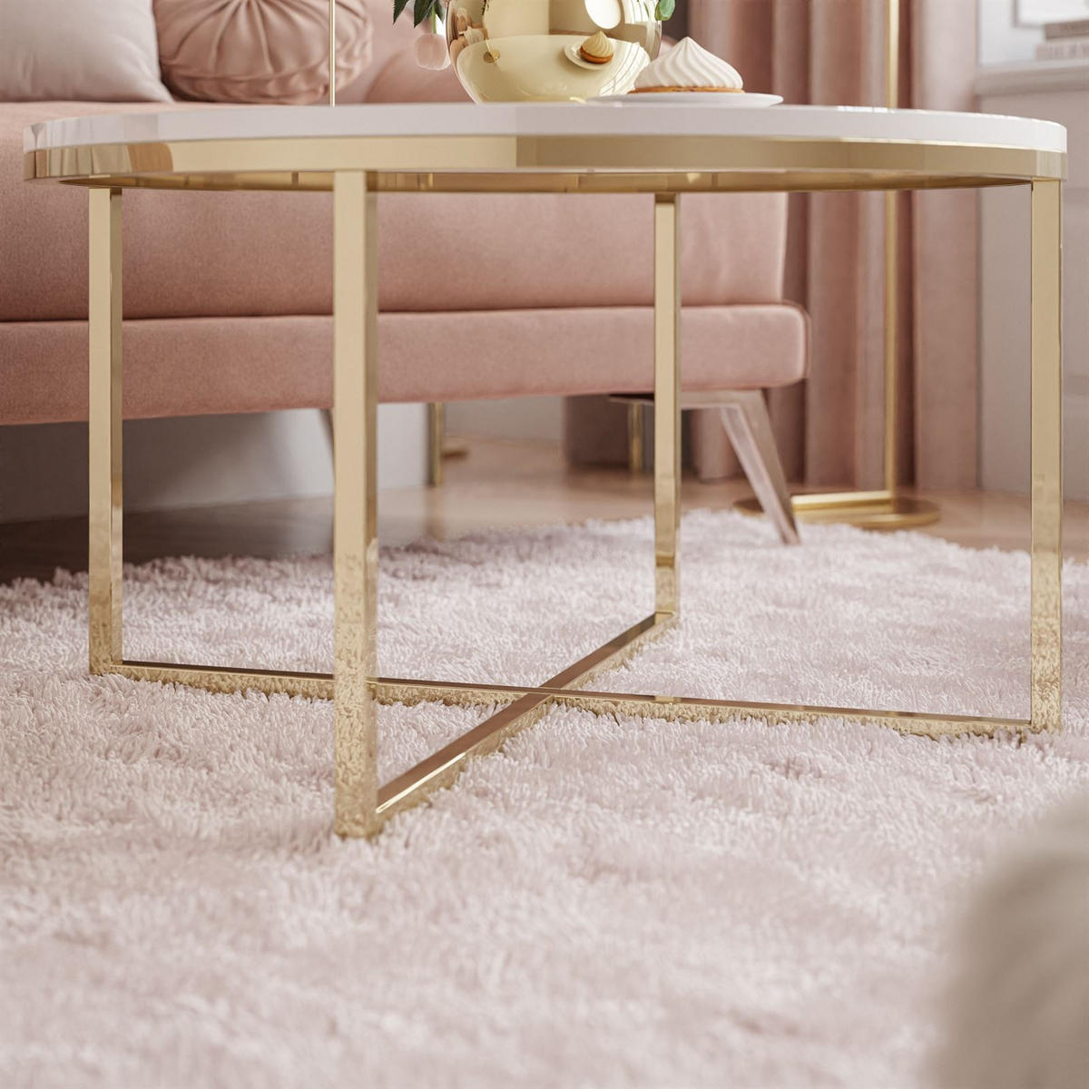 COUCHTISCH CIRI-X mit vergoldeter Basis - Goldfarben, Holzwerkstoff (70/70/45.6cm) - Lookway