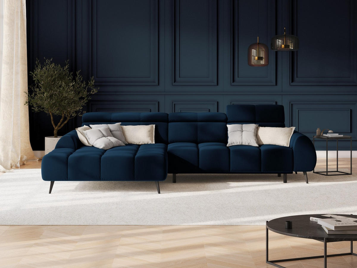 ELEKTRISCHES-ECKSOFA links Alyse aus Samt königsblau 5 Sitzplätze - Blau, Textil (188/295cm) - Micadoni