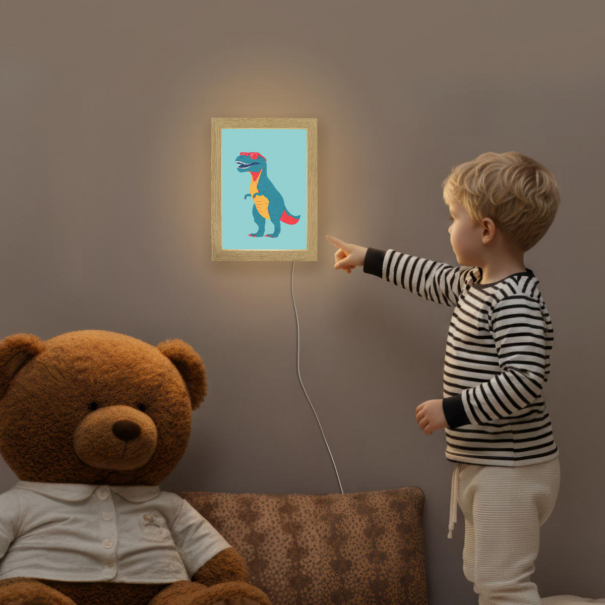 NACHTTISCHLAMPE Dinosaurier - Blau - Sonnenbrille 15x20 cm - Hellblau, Holzwerkstoff (8/15/20cm)