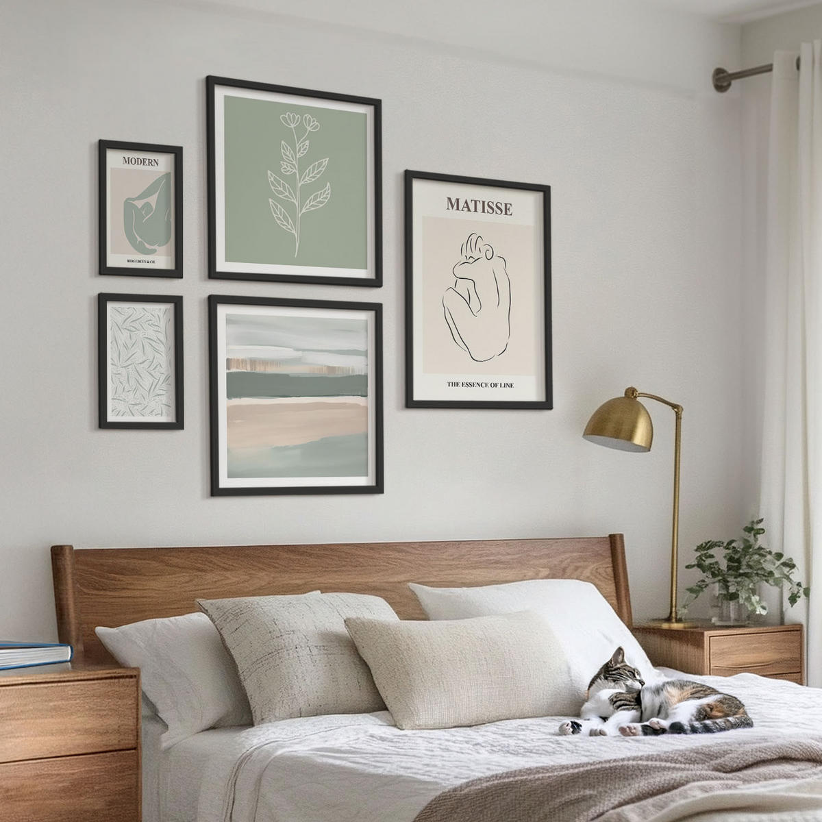 WANDBILDER 5er-Set - 50x50 cm & 20x30 cm & 40x60 cm Schwarzer Rahmen - Abstrakte Pflanzenformen - Schwarz, Kunststoff (40/60cm) - ArtPrintCave