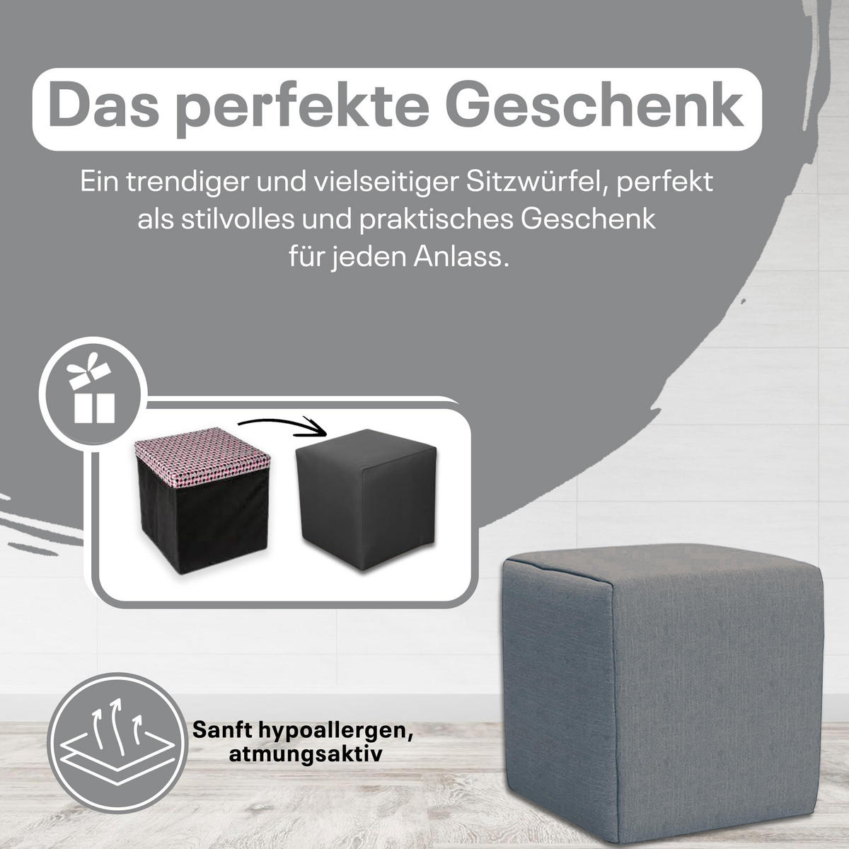 SITZWÜRFEL / Siège Pouf - Gris Foncé, 40X40X40 Cm, Assise Rembourrée, Confortable Pour Salon, Chambre Ou Bureau - Grau, Textil (41/41/40cm) - Best For Home