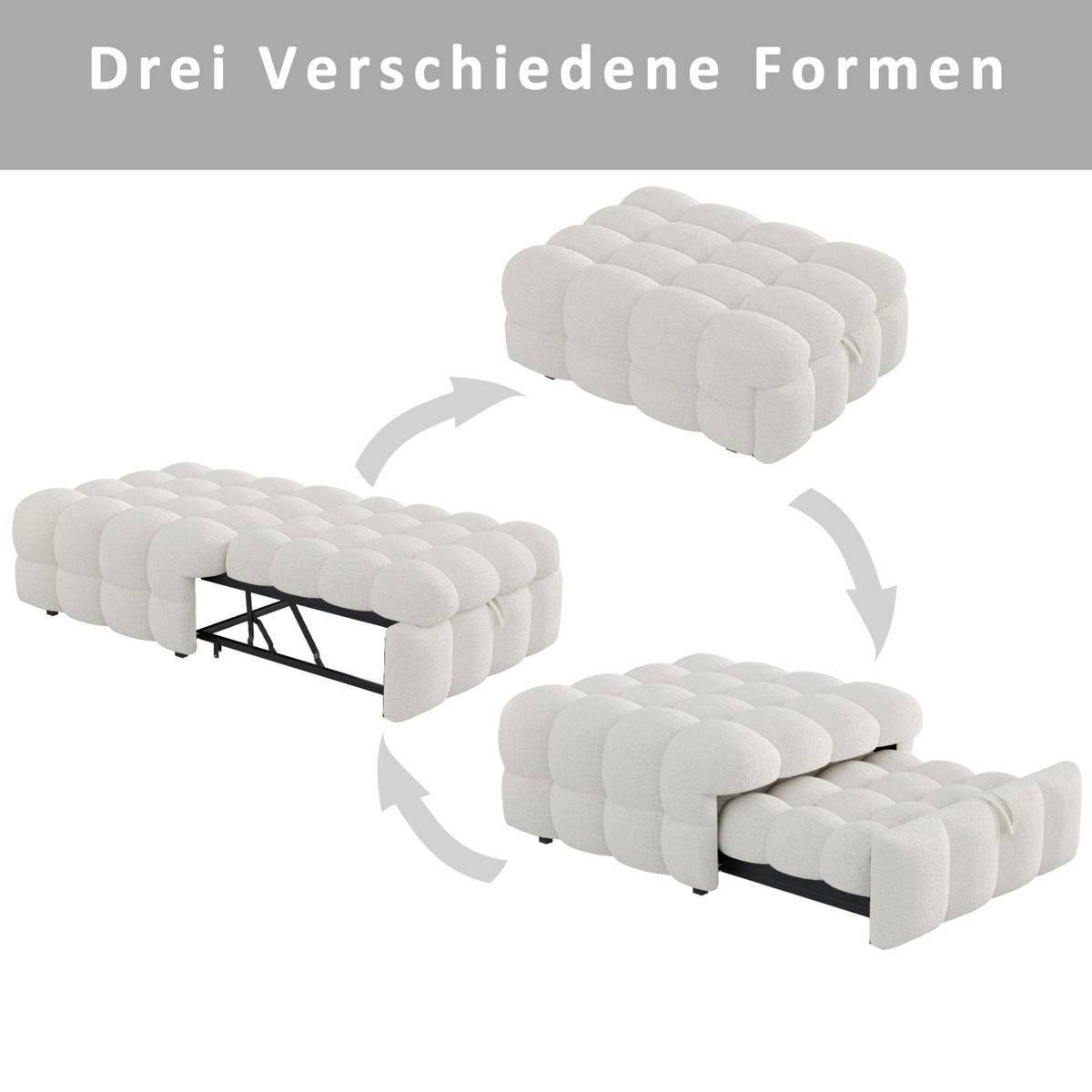 SCHLAFSOFA aus Teddy-Samtstoff 183x76x42 cm Beige mit Schlaffunktion - Rosa, Textil (70/180cm) - IVMEU