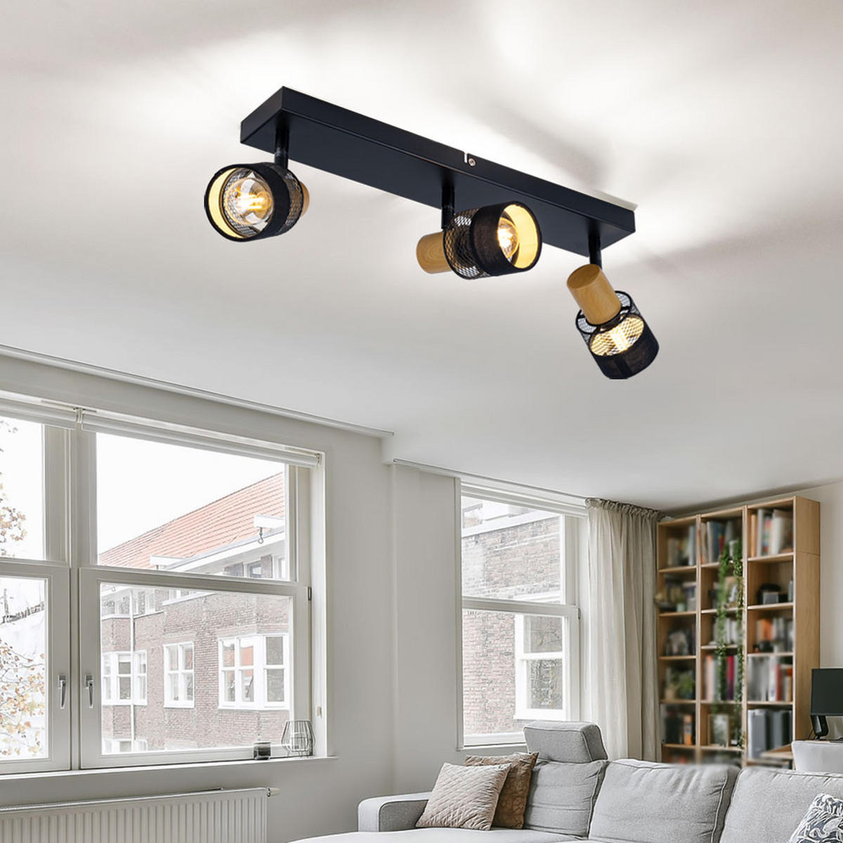 LED DECKENLEUCHTE Holzoptik Braun - Schwarz, Holz (45/8/17cm)