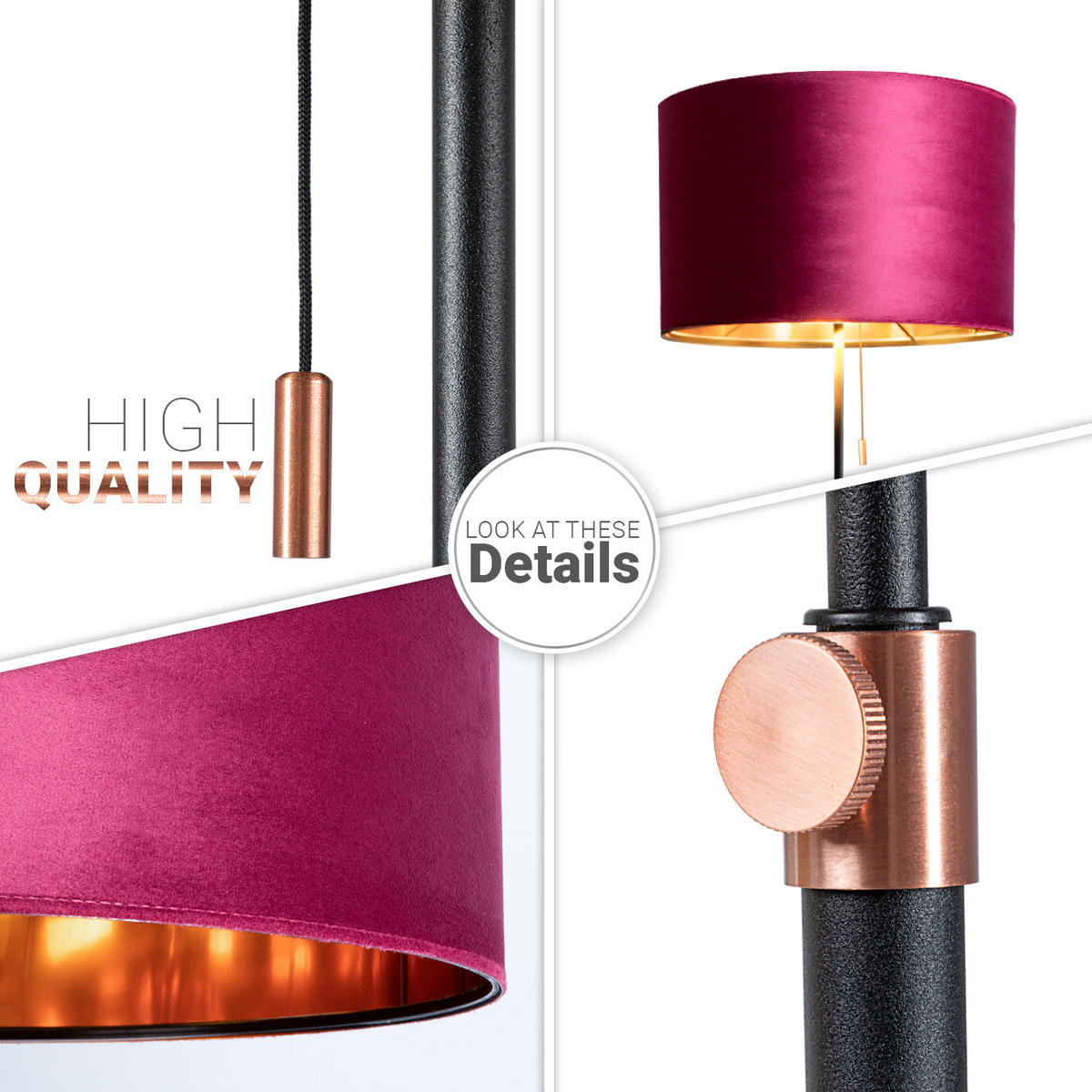 STEHLEUCHTE Naomi Fl - Pink, Metall (52.7/52.7/176.5cm) - Paco Home
