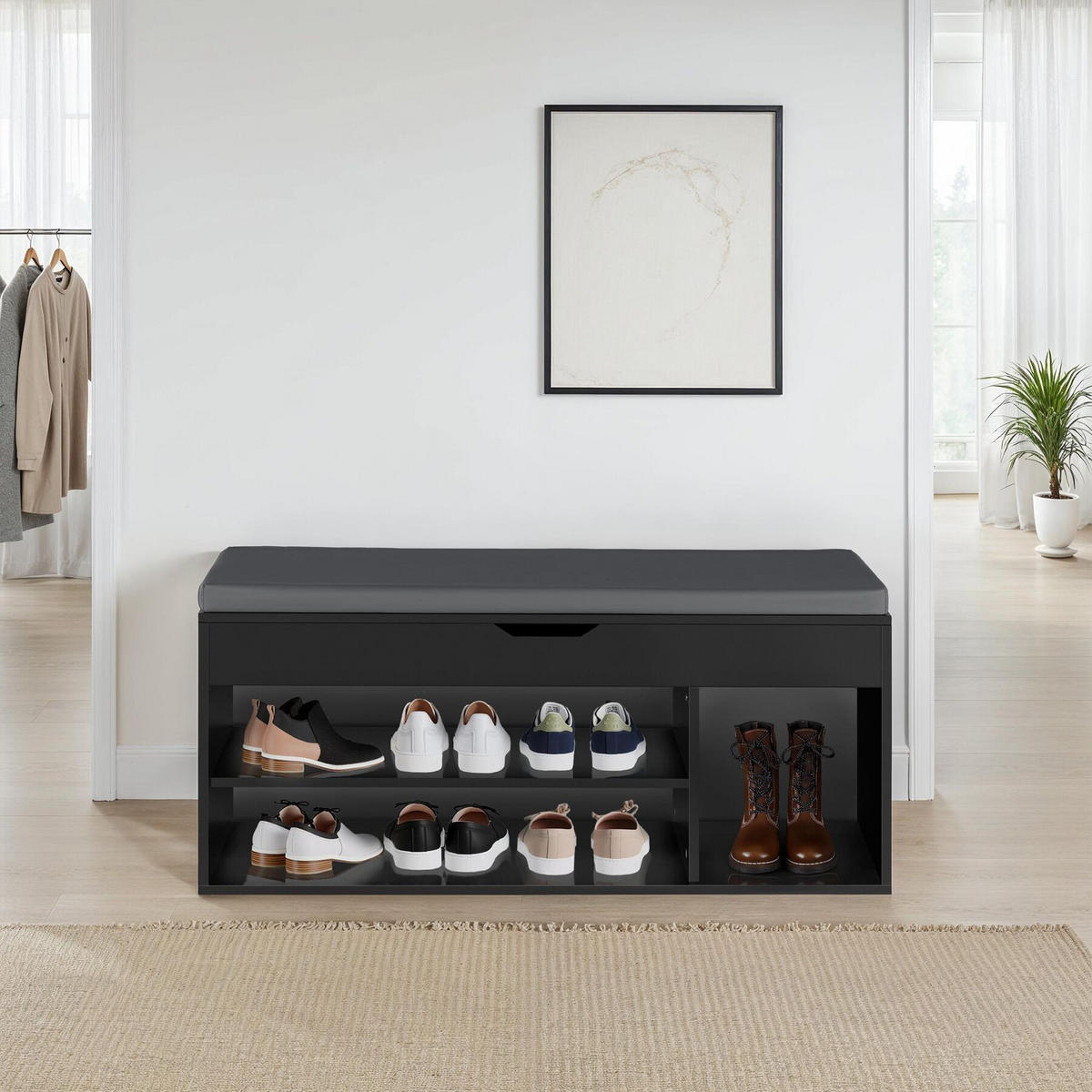 SCHUHBANK Natalya,104 x 30 x 49 cm,schwarz - Schwarz, Holz (30/49/104cm) - tectake
