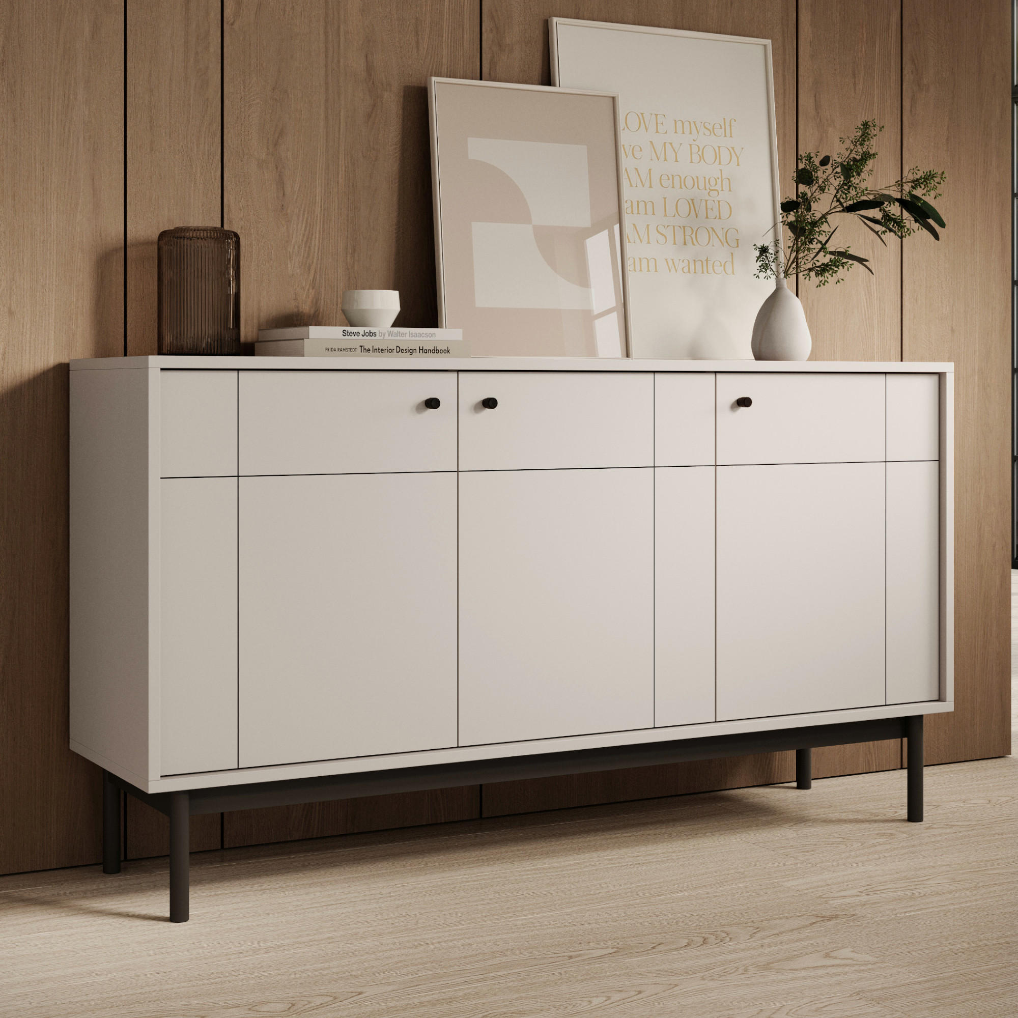 SIDEBOARD DIEPPE KOM2-3D Fräste Fronten, Kaschmir - Kaschmir, Holz/Holzwerkstoff (154/83/39cm) - Komodee