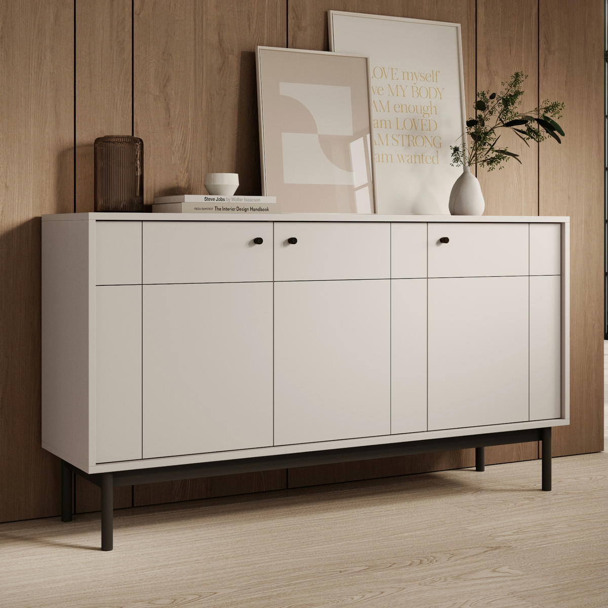 SIDEBOARD DIEPPE KOM2-3D Fräste Fronten, Kaschmir - Kaschmir, Holz/Holzwerkstoff (154/83/39cm) - Komodee