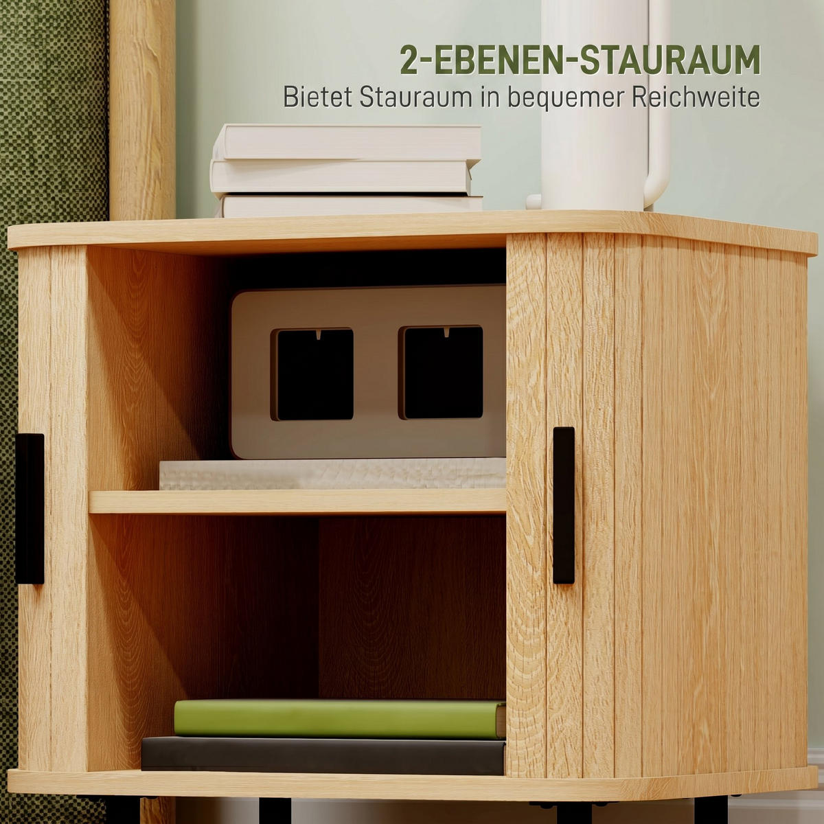 NACHTTISCH MDF Eiche - Eichefarben/Schwarz, Holzwerkstoff/Metall (48/40/48cm) - HOMCOM