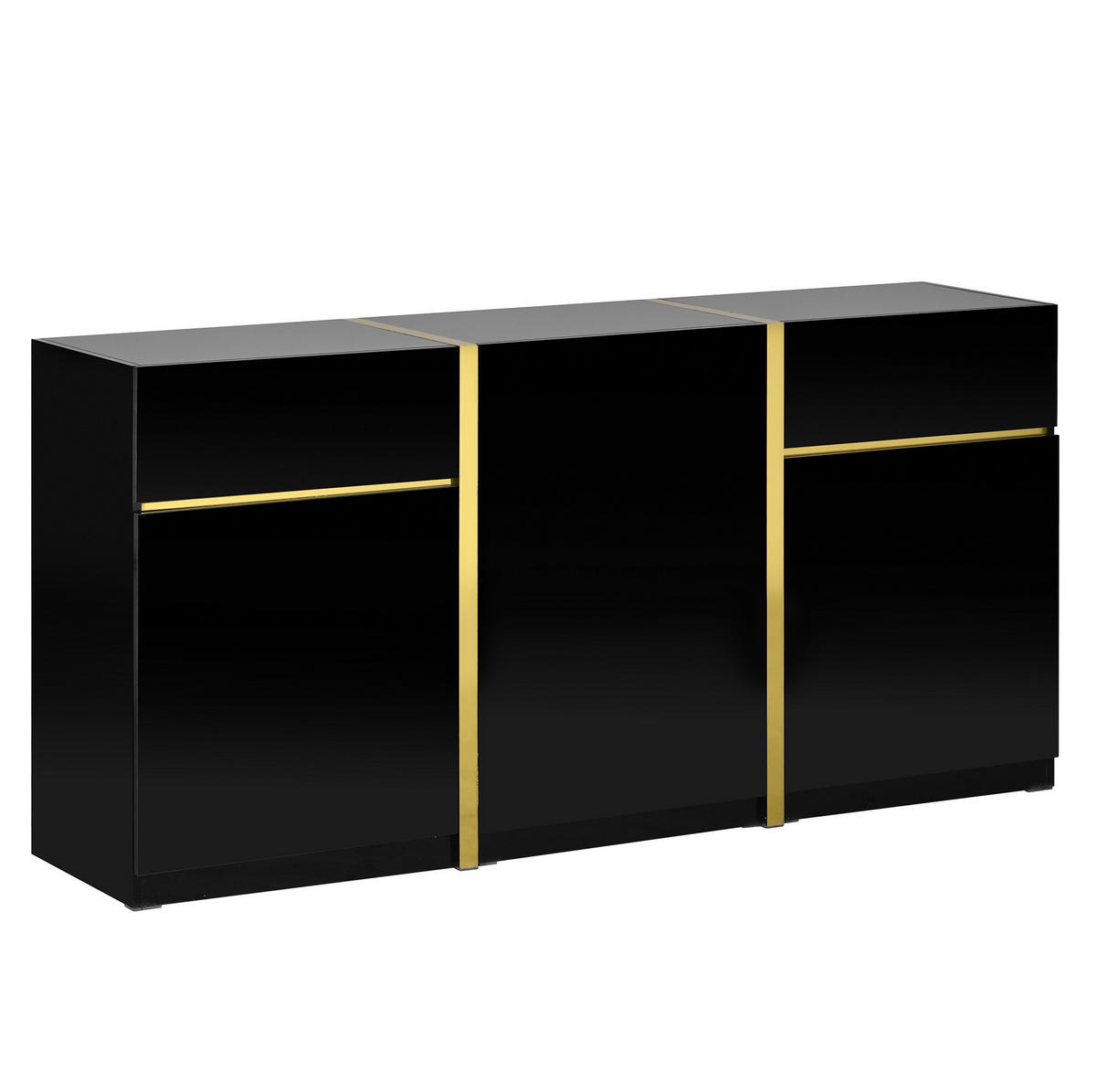 SIDEBOARD 160/40/78 cm in Schwarz Hochglanz mit 3 Türen & 2 Schubladen - Schwarz, Holzwerkstoff (160/78/40cm) - BEAOK
