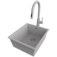UNTERBAUSPÜLE GRANIT London, 2-er set Grau 41/47 cm 1 Becken + Küchenarmatur 40/20 cm + Ablauf-Set ab 45er Unterschrank - Grau, Kunststoff (41/20/47cm) - Primagran