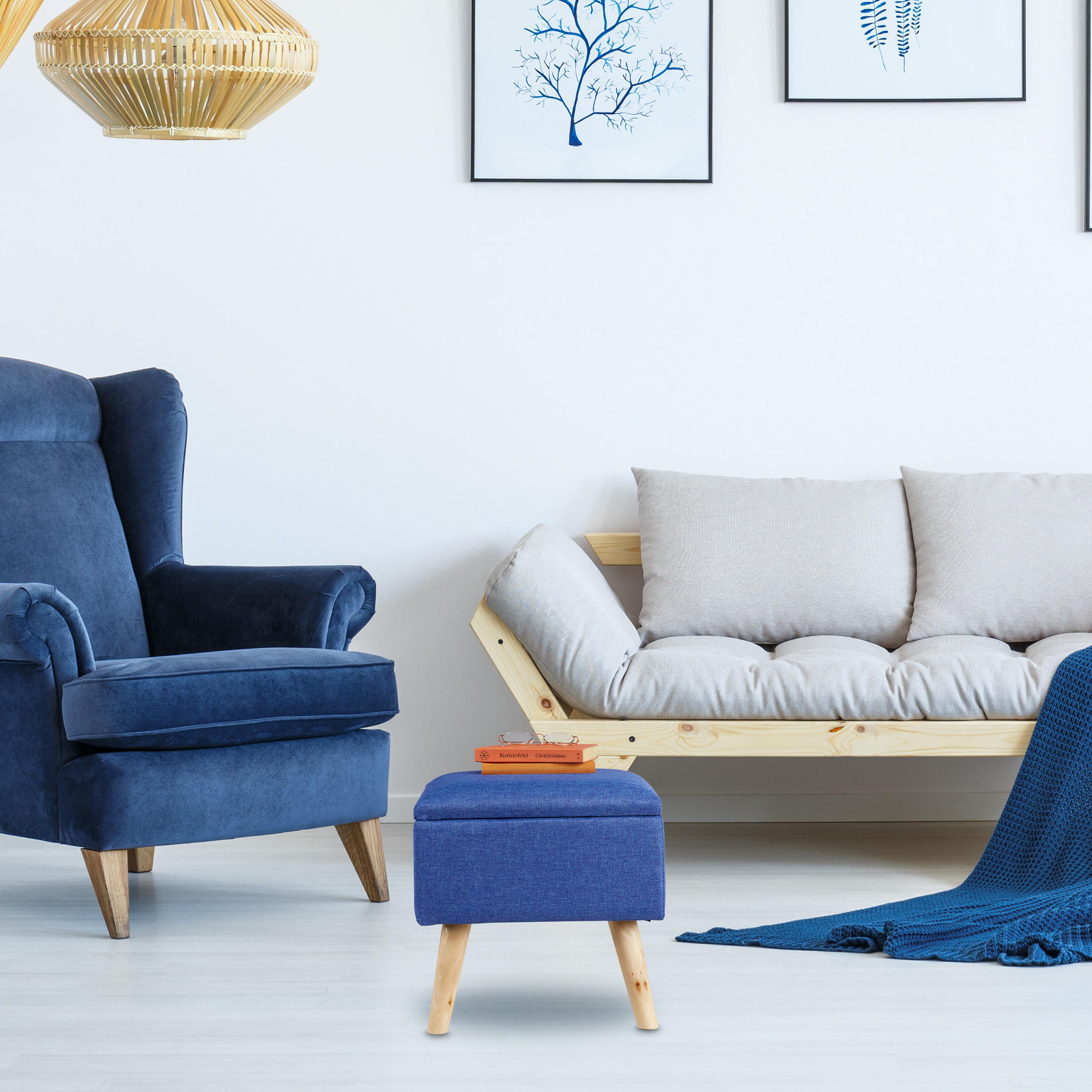 HOCKER - Blau, Holz/Holzwerkstoff (40/40/40cm) - Relaxdays