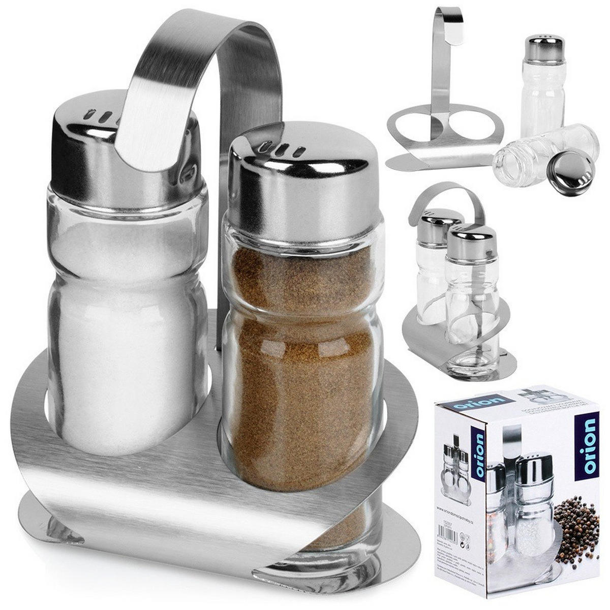 SALZ/PFEFFER-MENAGE Edelstahl-Ständer 3-tlg. Silberfarben - Edelstahlfarben, Metall (6/11/8.5cm) - Orion 