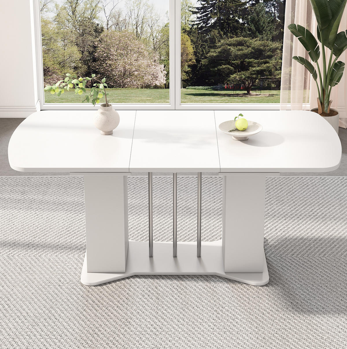 ESSTISCH aus MDF 160x80x75 cm Weiß mit ausziehbarer Tischplatte, Stauraum und versilberten Metallbeinen - Weiß, Holzwerkstoff (160/80/75cm) - Modfu