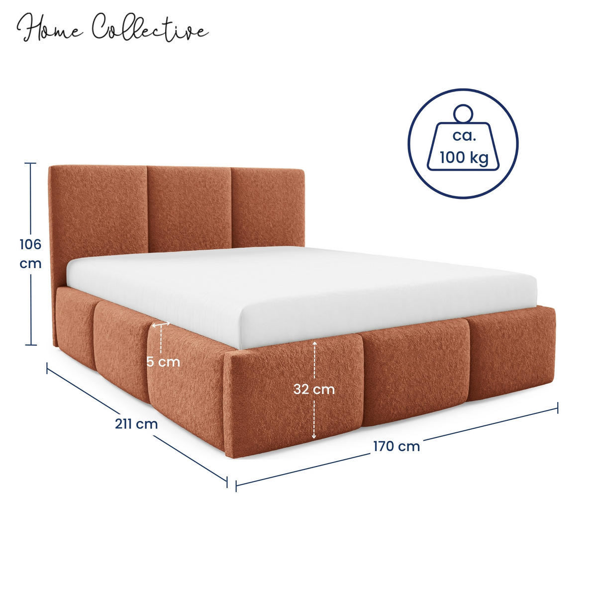 POLSTERBETT mit Stauraum 160x200 cm in Orange - Orange, Metall (160/200cm) - Home Collective