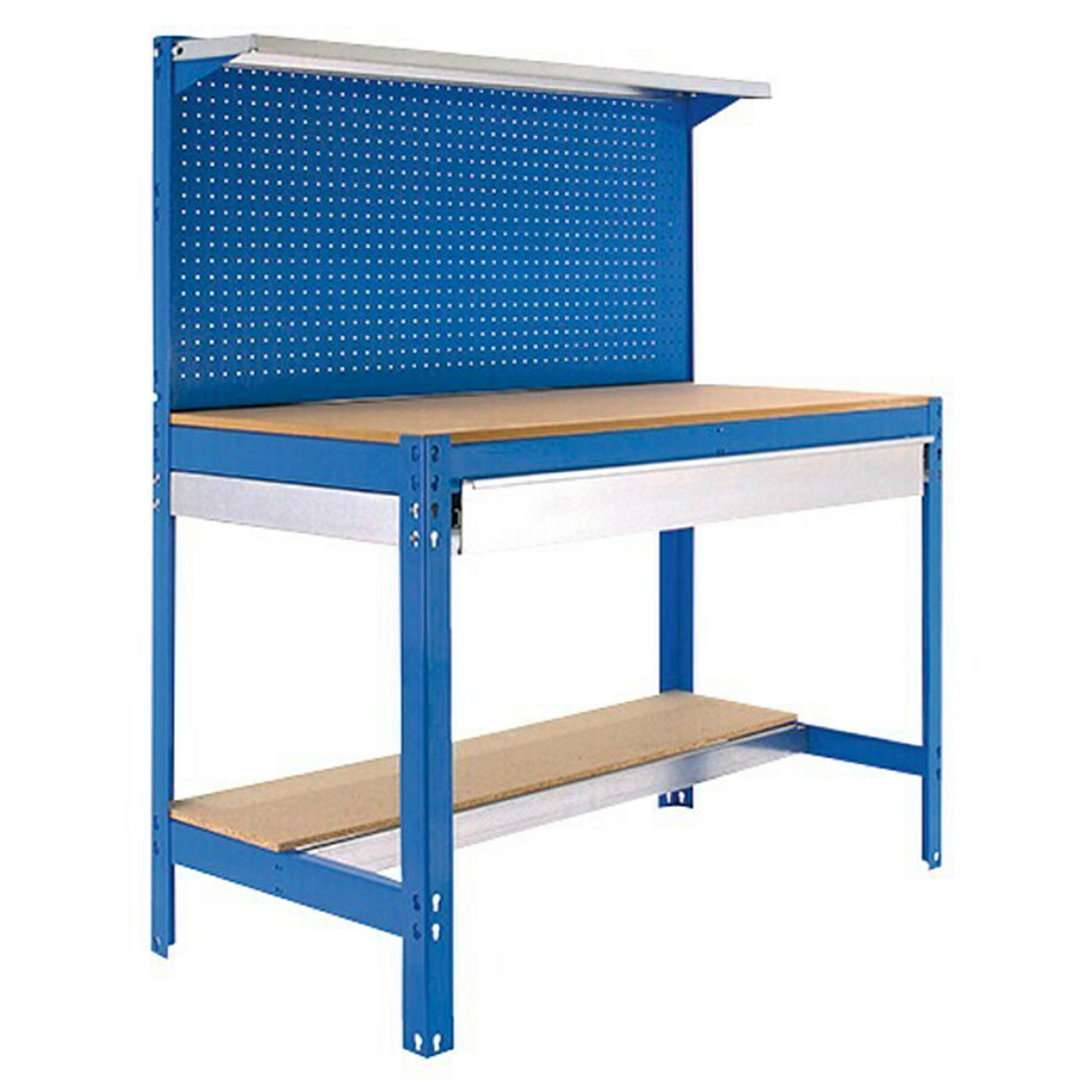 WERKBANK BUFFALO mit Werkzeugwand, Schubfach und Ablage | HxBxT 84x90x61cm | Traglast 400kg | Blau - Blau, Metall (90/84/61cm) - PROREGAL