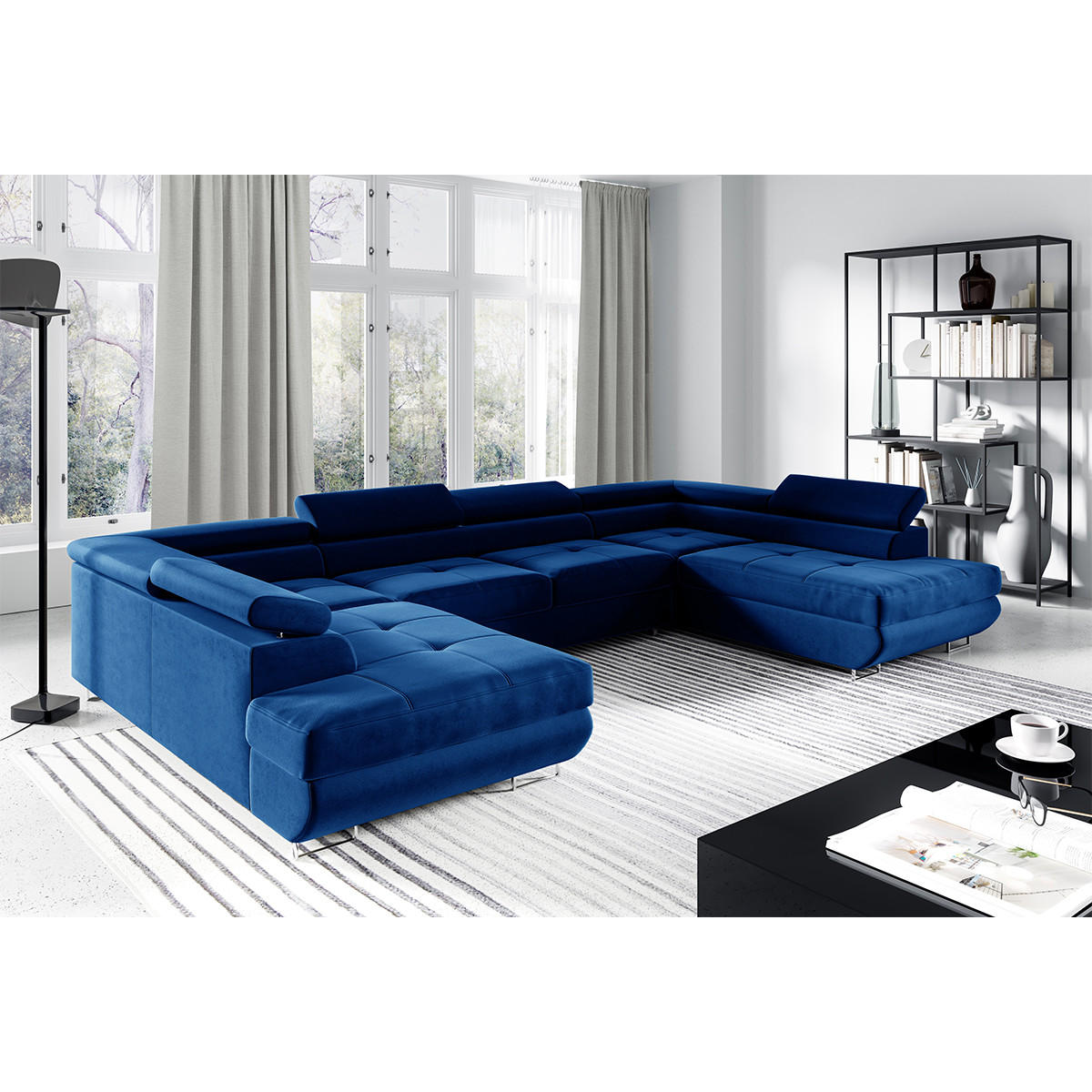 PANORAMASOFA Wilson 5 Sitzplätze Marineblau - Blau, Holzwerkstoff (335/72/201cm) - Petits-meubles