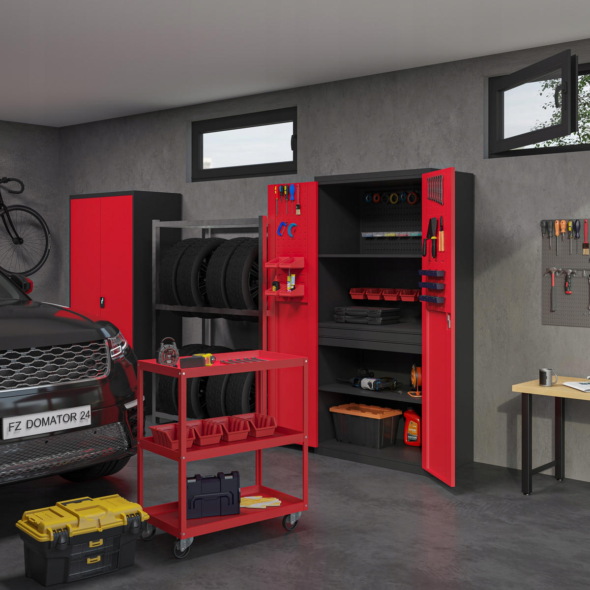 AKTENSCHRANK JAN 185x90x45 cm - Anthrazit/Rot, Metall (90/185/40cm) - Jan Nowak