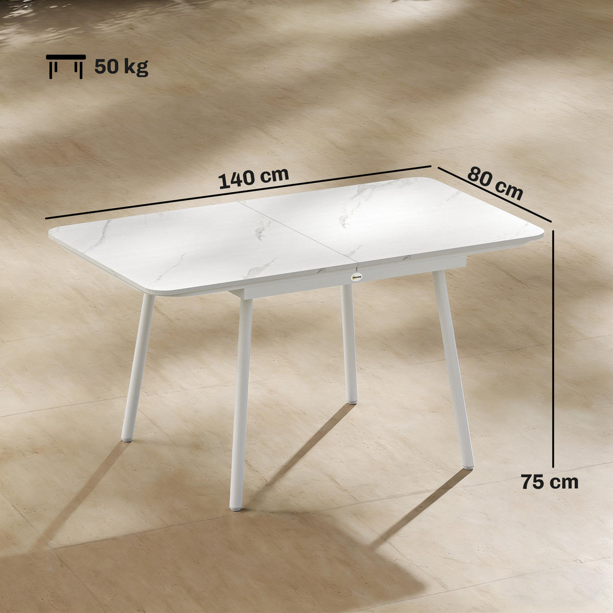 GARTENTISCH DE-14212 rechteckig 140x80 cm mit WPC Weiß - Weiß, Metall (140/80/75cm) - ComfortXL