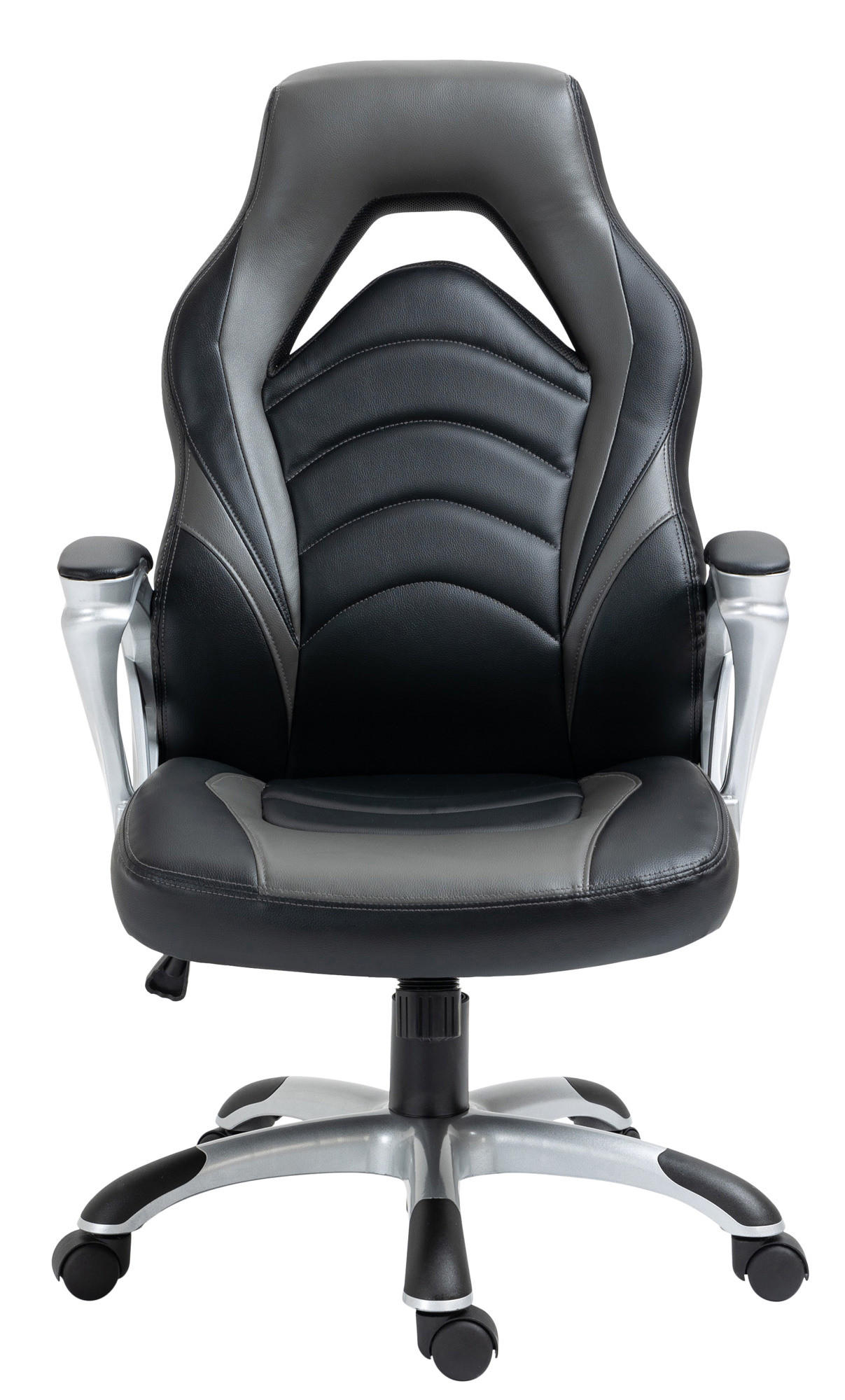CHEFSESSEL Lederlook schwarz/grau - Schwarz/Grau, Kunststoff/Textil (65/107/72cm) - CLP