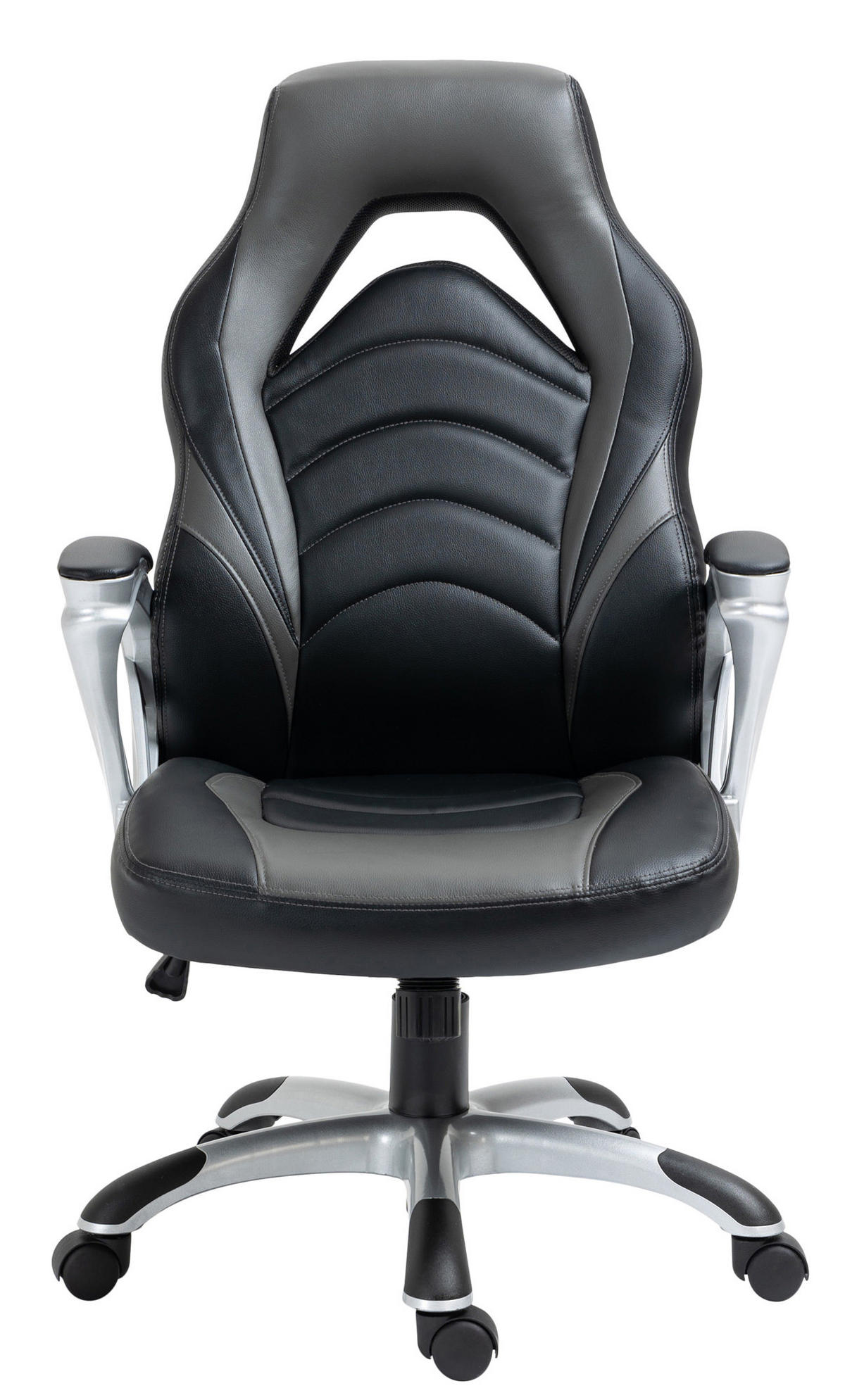 CHEFSESSEL Lederlook schwarz/grau - Schwarz/Grau, Kunststoff/Textil (65/107/72cm) - CLP