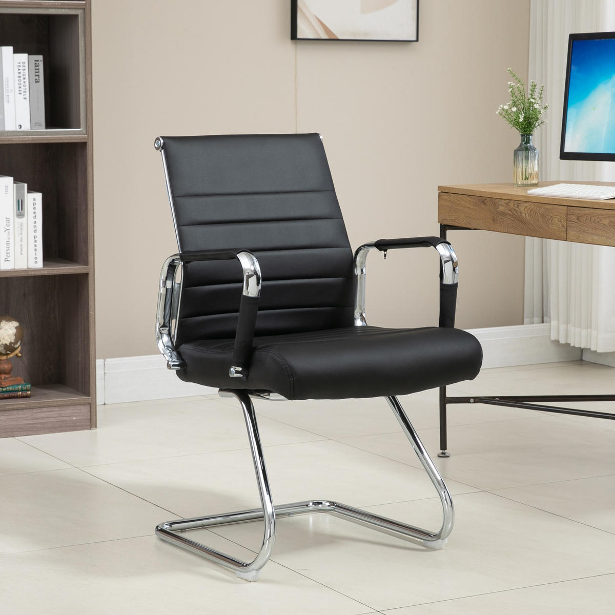 BESUCHERSTUHL OFFICE COMFORT 2er Set LB Kunstleder Schwarz - Silberfarben/Schwarz, Textil/Metall (56/94/64cm) - SVITA