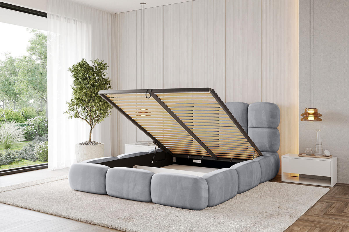 POLSTERBETT mit Bettkasten und Lattenrost, Bett mit Matratze H3/H4 - NOMA 120x200 Hellgrau - Hellgrau, Holzwerkstoff/Textil (120/200cm) - ALTDECOR