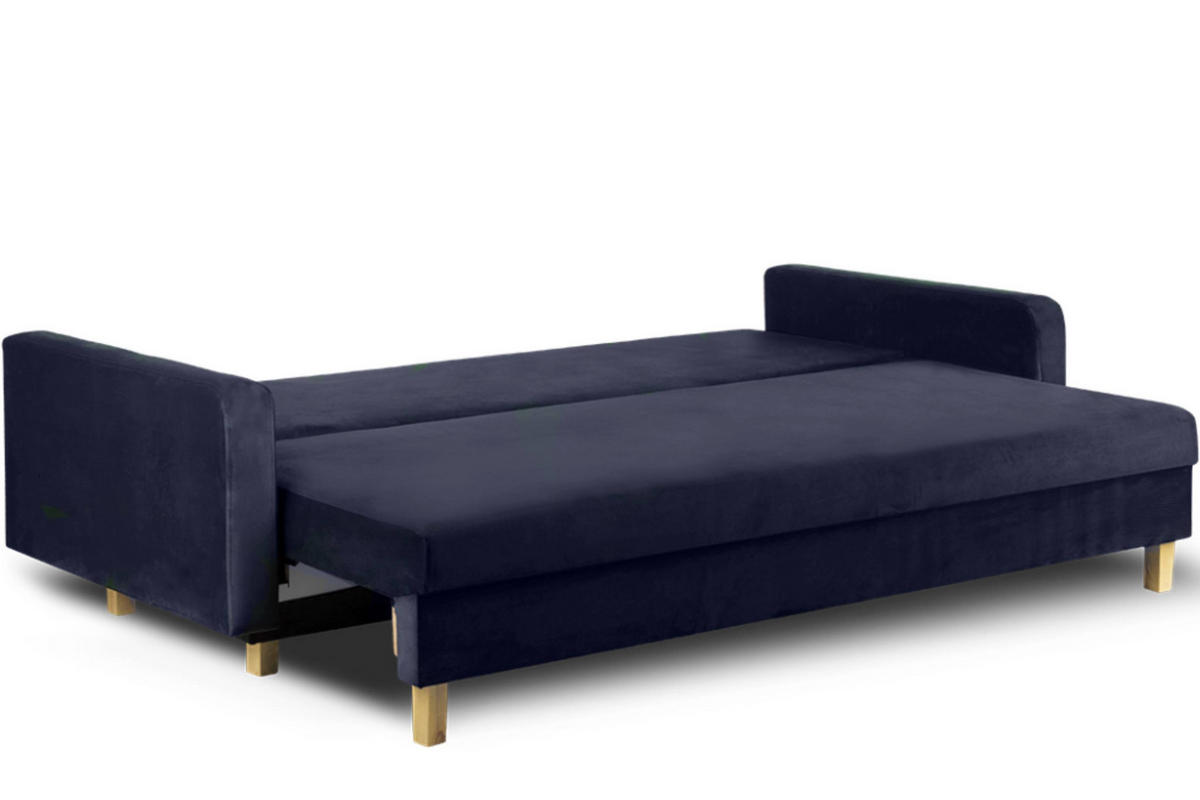 3-SITZER-SCHLAFSOFA ERISO mit weiche Sitzfläche und hohe Rückenlehne, Velour-Stoff, marineblau - Blau/Braun, Textil (220/80/100cm) - KONSIMO®