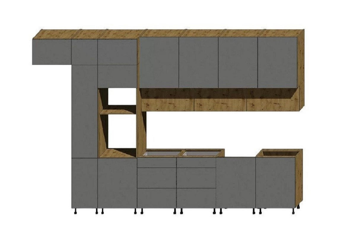 KÜCHENZEILE 400 cm - Langen K18-M400 - in Artisan Eiche/Grau - Grau, Holz (400/248/58cm)
