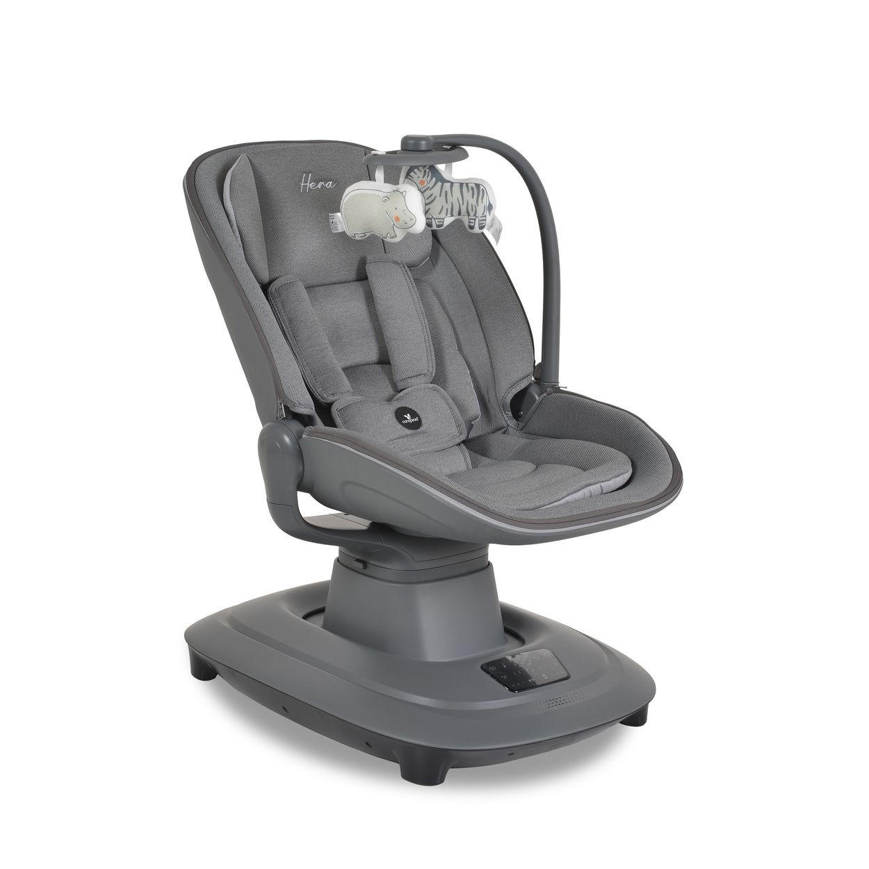BABYWIPPE Hera dunkelgrau App-Steuerung, 360° drehbar, Moskitonetz, 5-Punkt-Gurt, 5 Stufen - Grau, Metall - Cangaroo