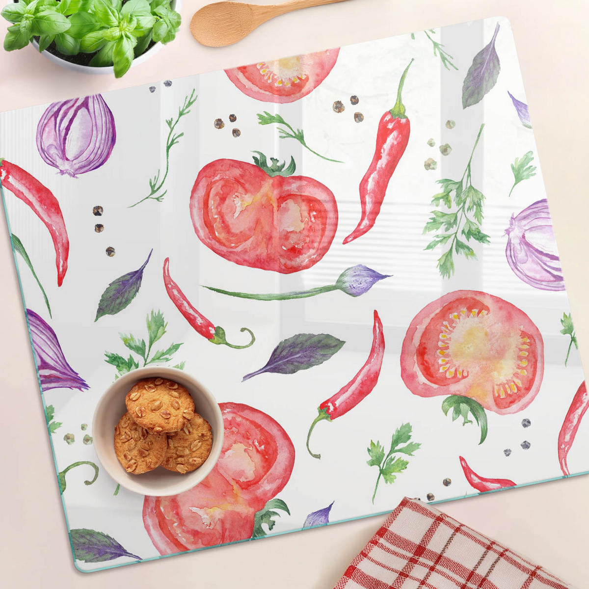 GLASPLATTE 60x52 cm Tomaten und Gewürze - Rot, Glas (60/0.4/52cm) - TULUP
