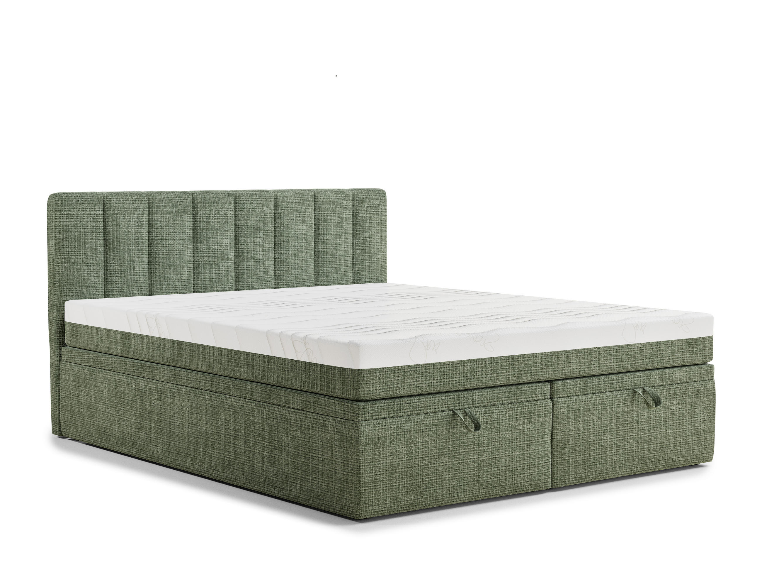 BOXBETT 180/200 cm Lovage S, in Grün, Matratze, gepolstertes Kopfteil, Bettkasten, H3 = fest - Schwarz/Grün, Holz/Holzwerkstoff (180/200cm) - Maison de Reve