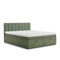 BOXBETT 180/200 cm Lovage S, in Grün, Matratze, gepolstertes Kopfteil, Bettkasten, H3 = fest - Schwarz/Grün, Holz/Holzwerkstoff (180/200cm) - Maison de Reve