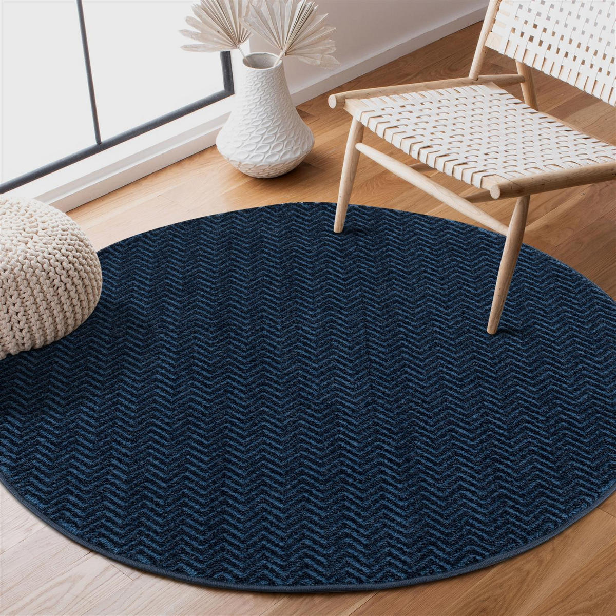 KURZFLOR-TEPPICH Fancy 805 Blau 200x200 cm rund - Blau, Textil (200/200cm) - carpet city