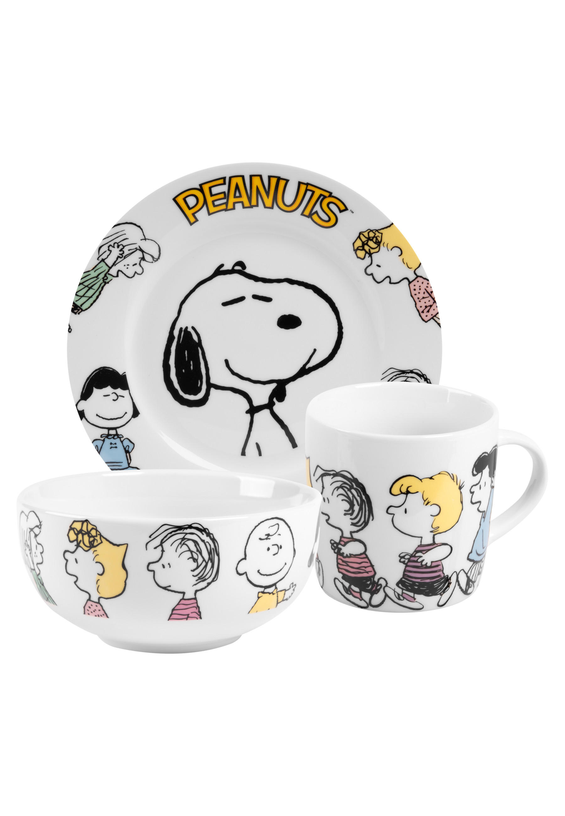 FRÜHSTÜCKSSET The Peanuts Snoopy Family Weiß 3-teilig - Multicolor, Keramik (23.8/11.2/23.3cm) - United Labels