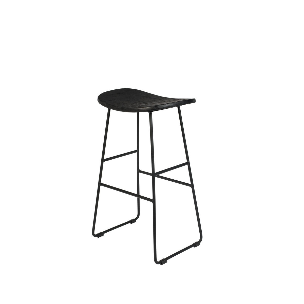 BARHOCKER aus recyceltem Teakholz und Metall, H62 cm - Tangle - color_black - Schwarz, Holz (40/65/30cm) - Drawer
