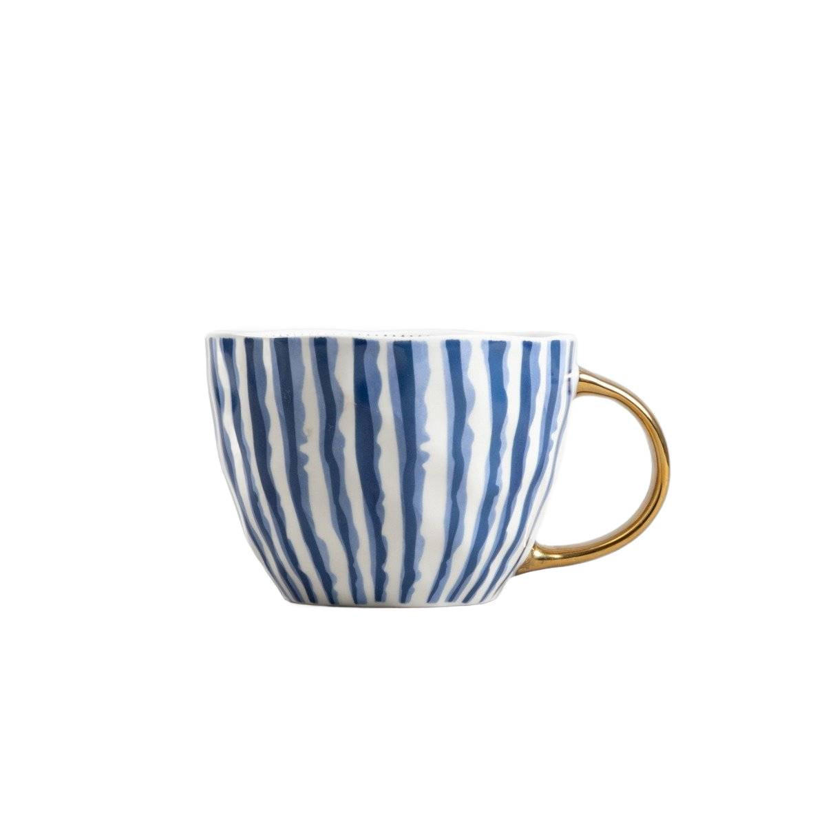 BECHER Arwal blau gestreift 0,45 l - Blau, Keramik (0.45L) - Homla