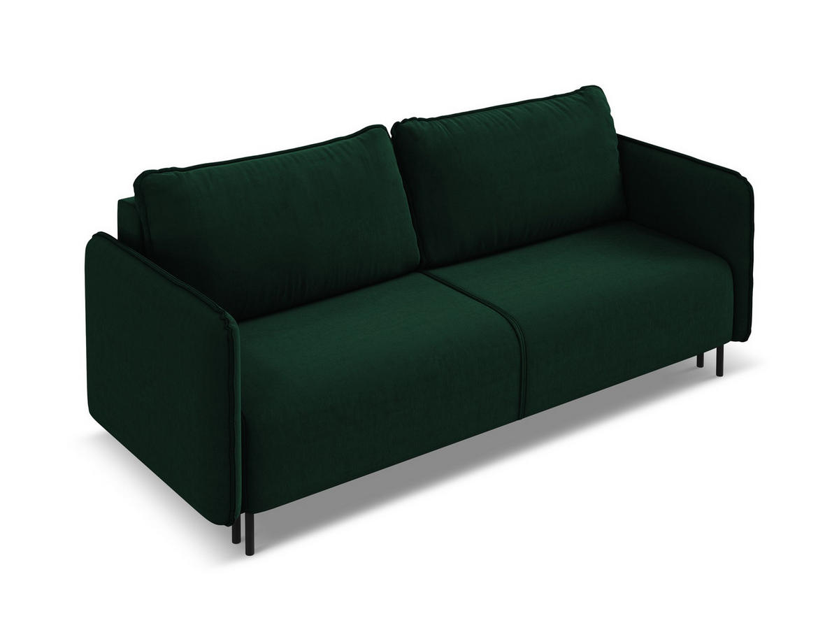 3-SITZER SOFA mit Schlaffunktion Samt Stoff Grün - Dunkelgrün/Schwarz, Holz/Textil (226/90/92cm) - Makamii