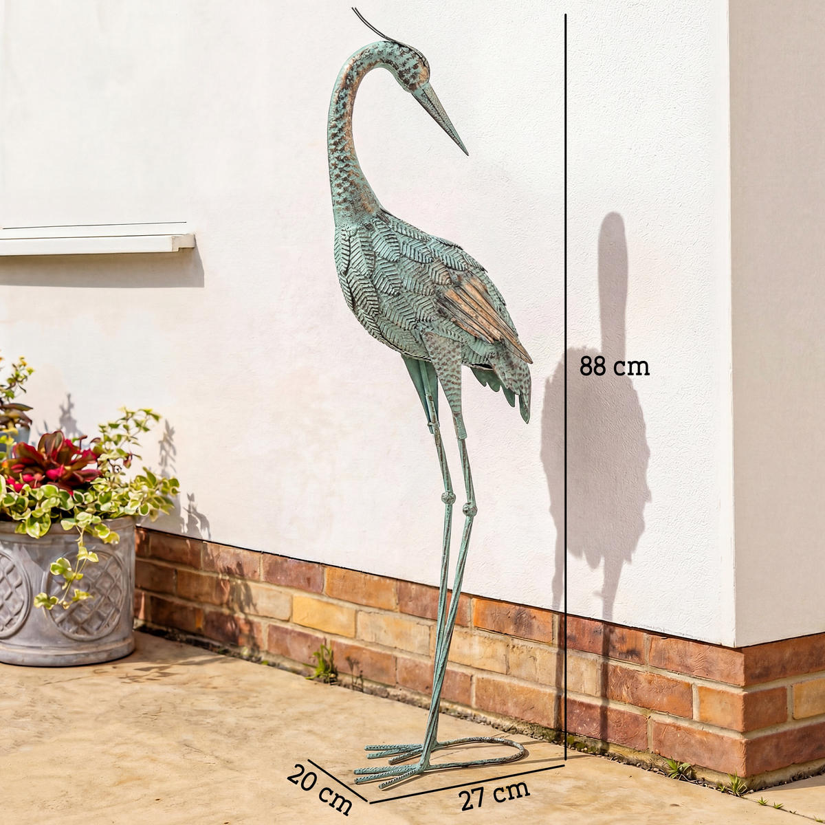 GARTENSTATUE Reiher aus Metall Grün Bronze - Grün, Metall (20/88/27cm) - Outsunny