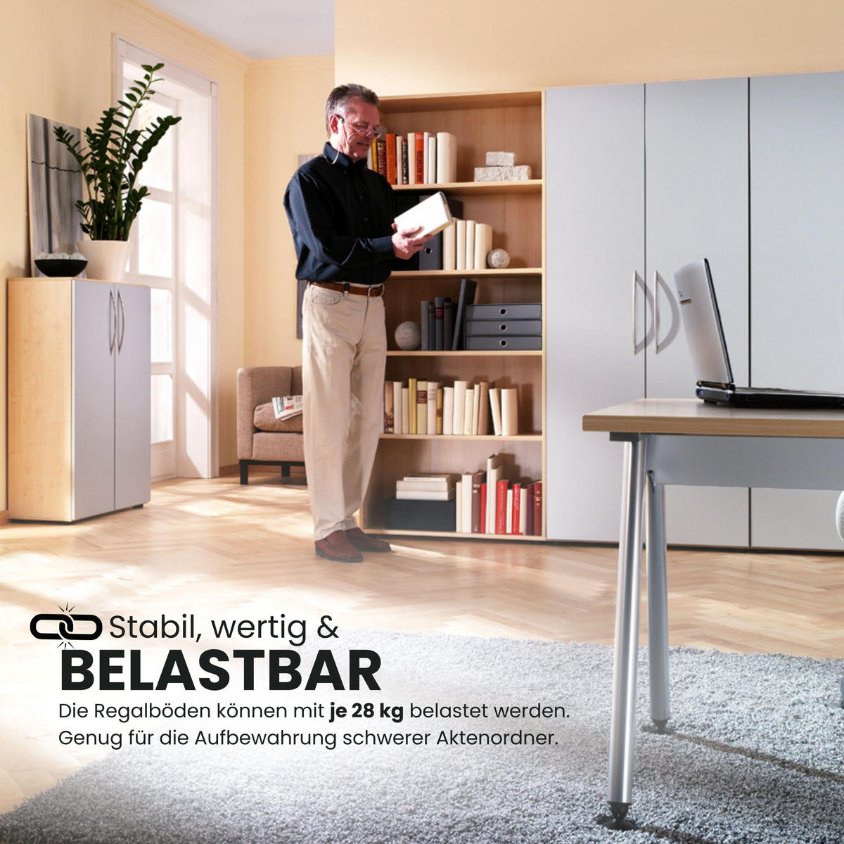 REGALSCHRANK - 5 Ordnerhöhen 35/80/188 cm in Graphitfarben/Silberfarben - Silberfarben/Graphitfarben, Holzwerkstoff (80/188/35cm) - bümö